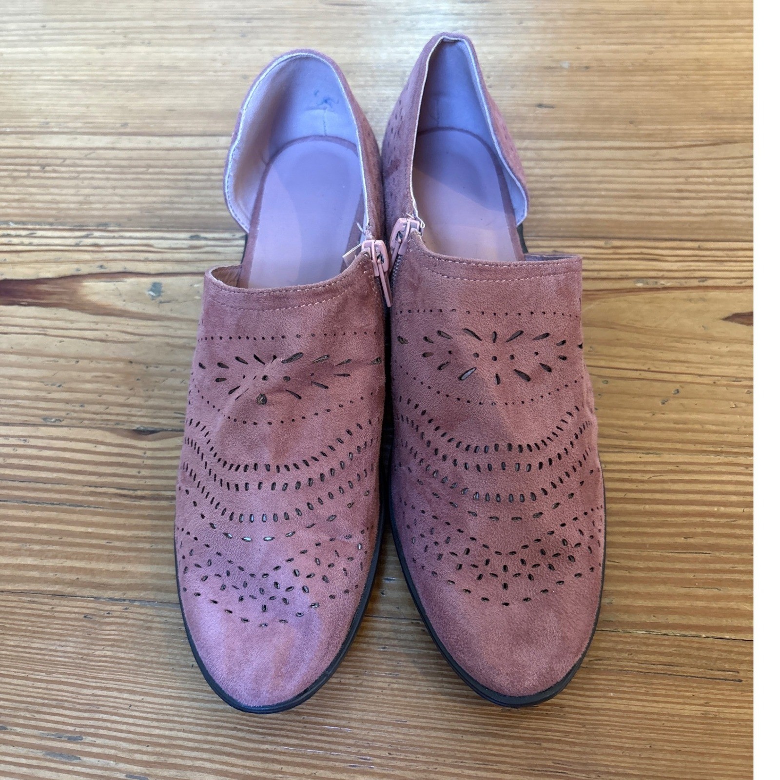 Ankle Booties Women Mauve Rose Perforated Laser Cut Boho SIZE 40