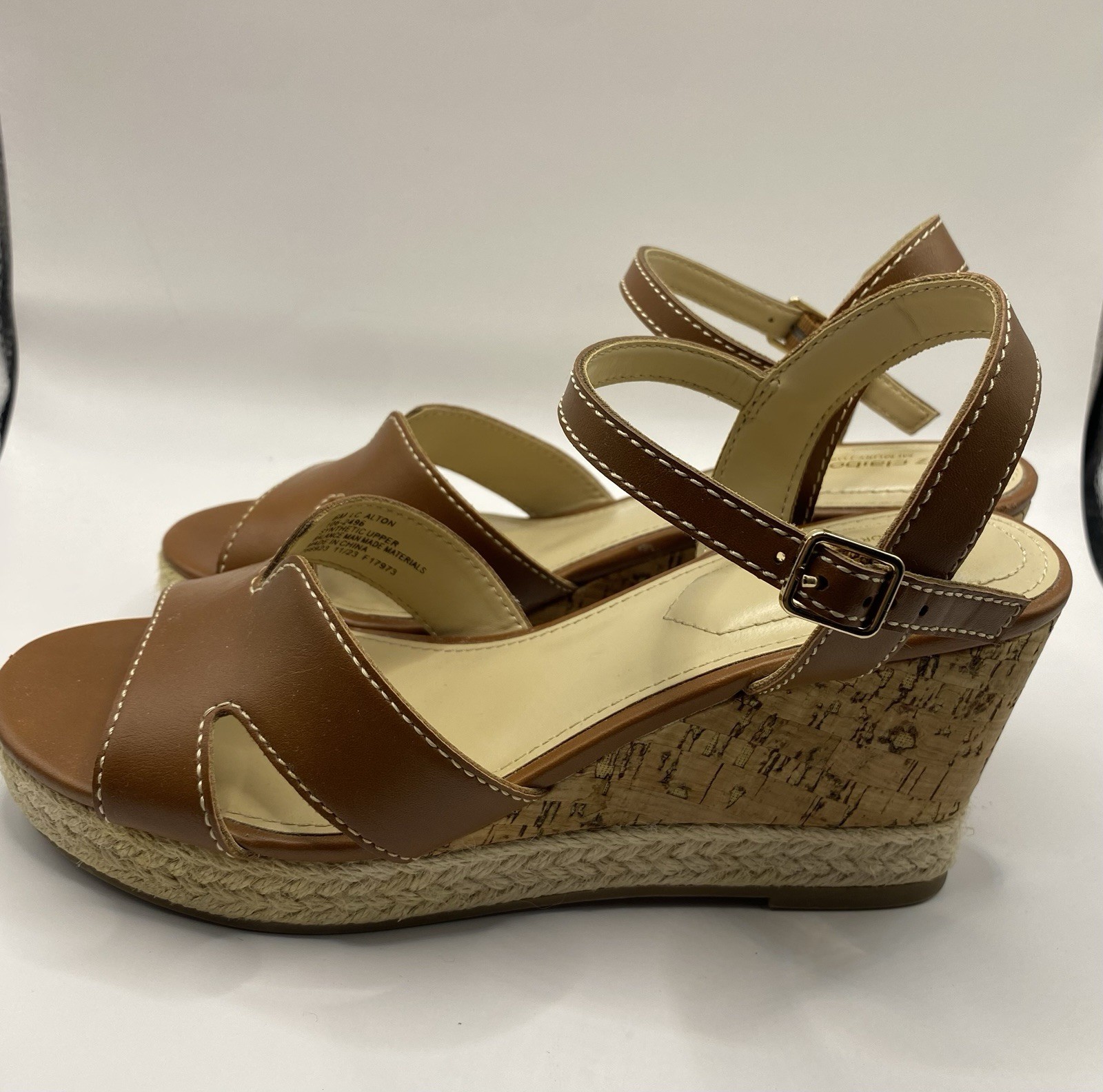 Liz Claiborne Majorca Brown Leather Espadrille Wedge Sandal Womens 6 Memory Foam