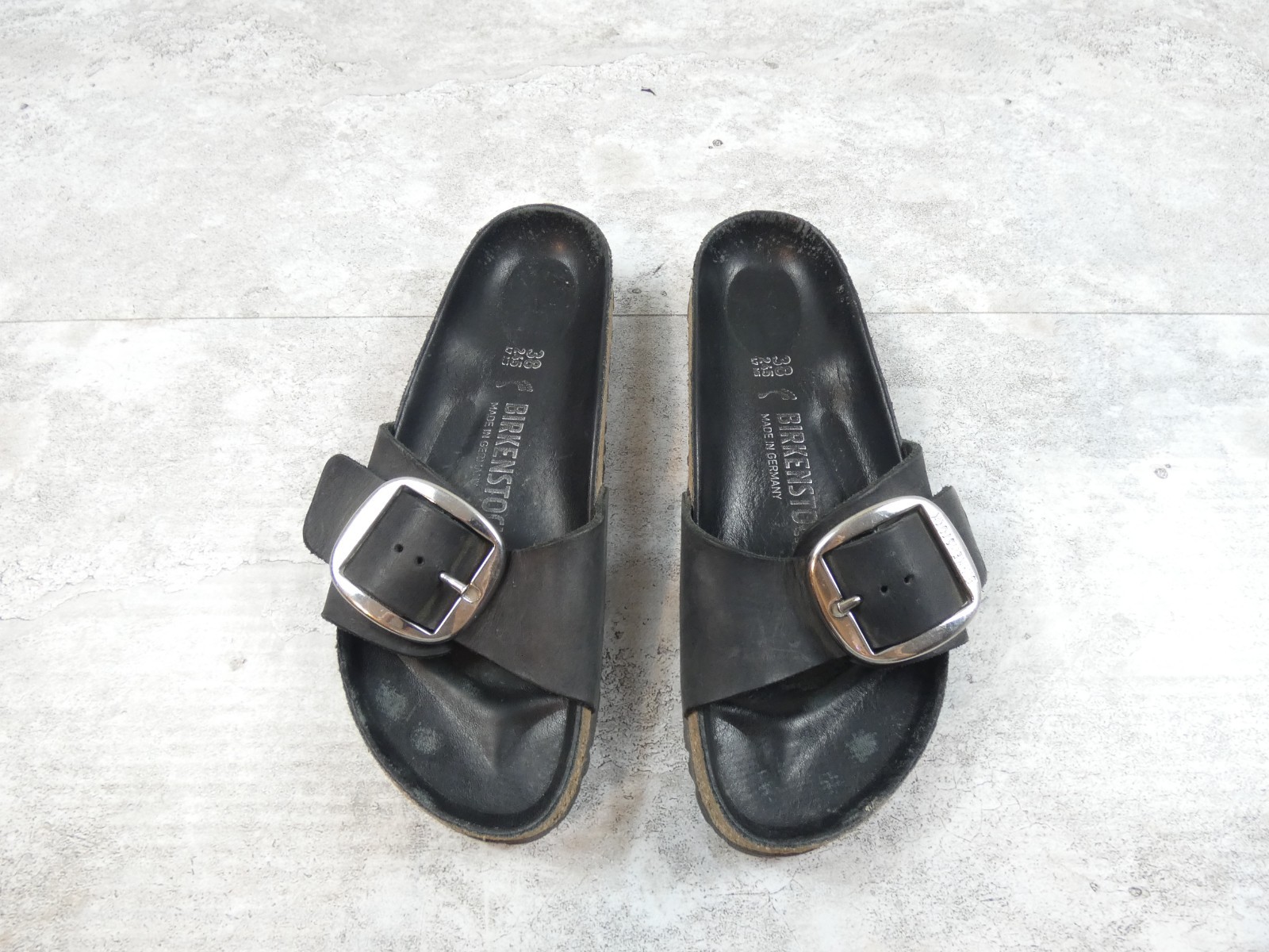Birkenstock Sandal Women 38 Black Madrid Big Buckle Leather L7 Boho Comfort
