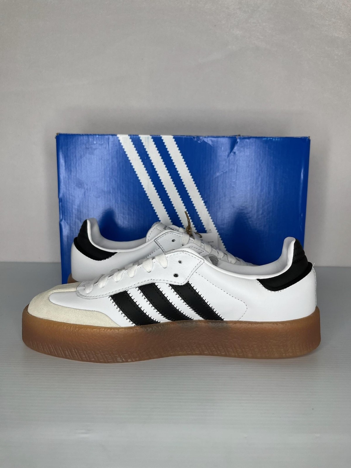 Adidas Sambae Women’s 7 White Black Gum Platform Shoes JI1349 NEW