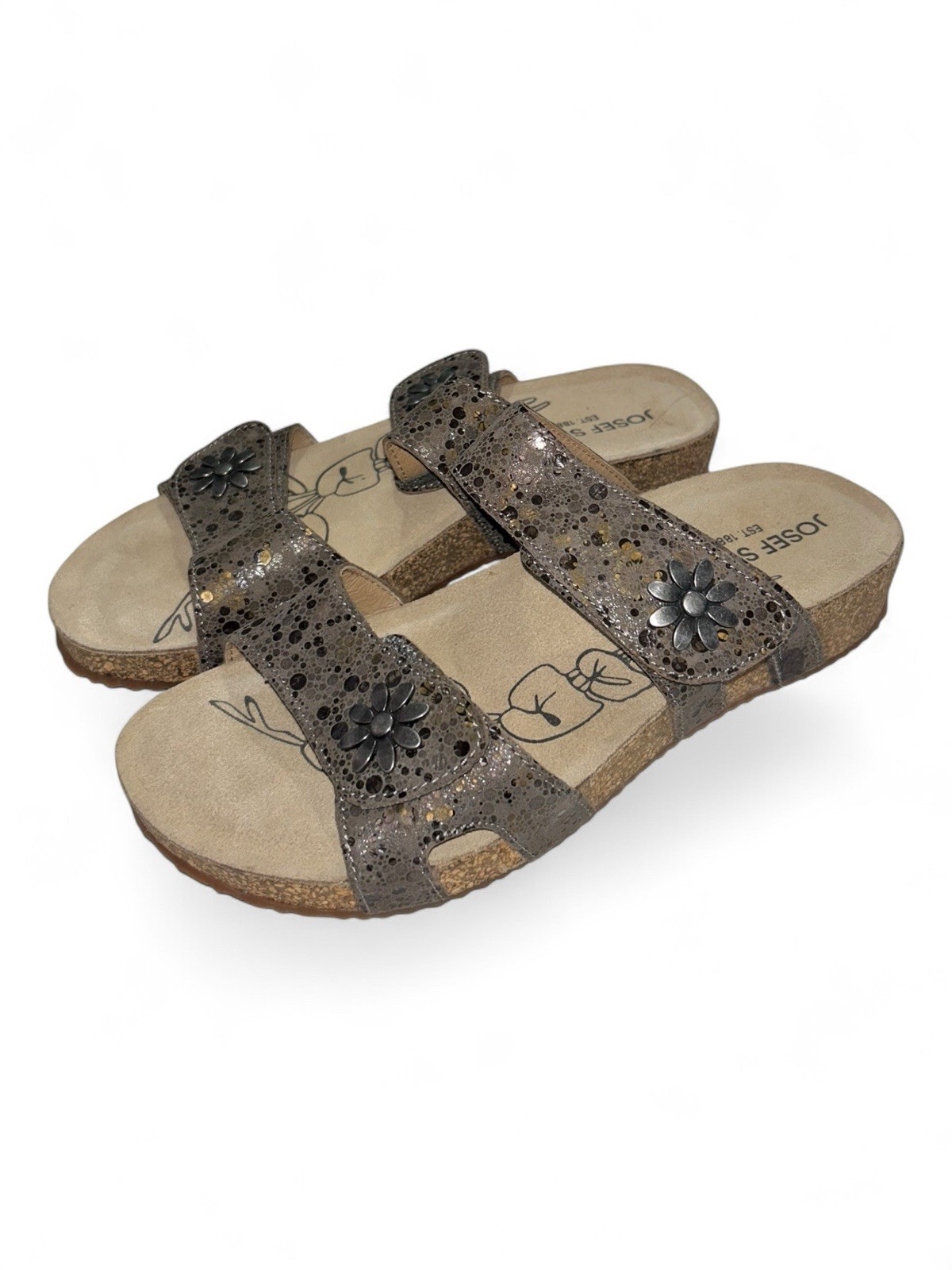Josef Seibel Tonga 04 Double Strap Sandals EU 38 US 7.5-8 Daisy Flower