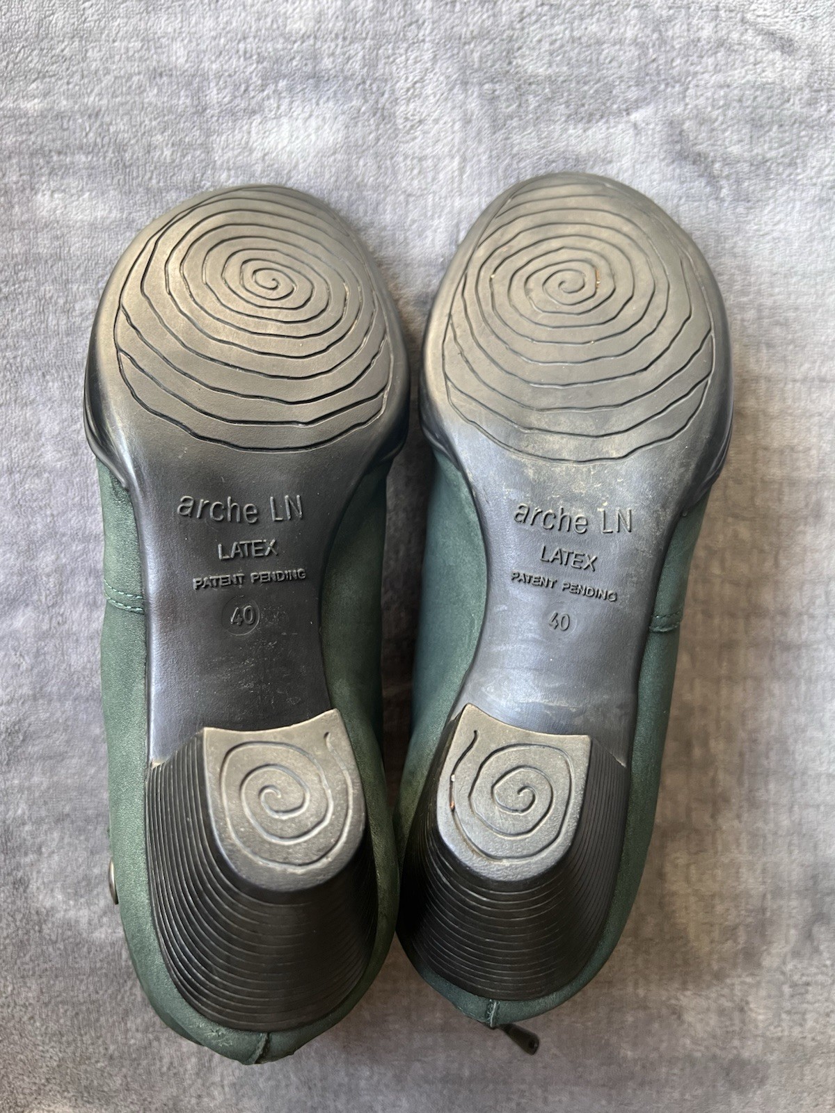 Arche Leather Ankle Boots Sz 40 , 9 Green Nubuck Stacked Heel Back Zipper France