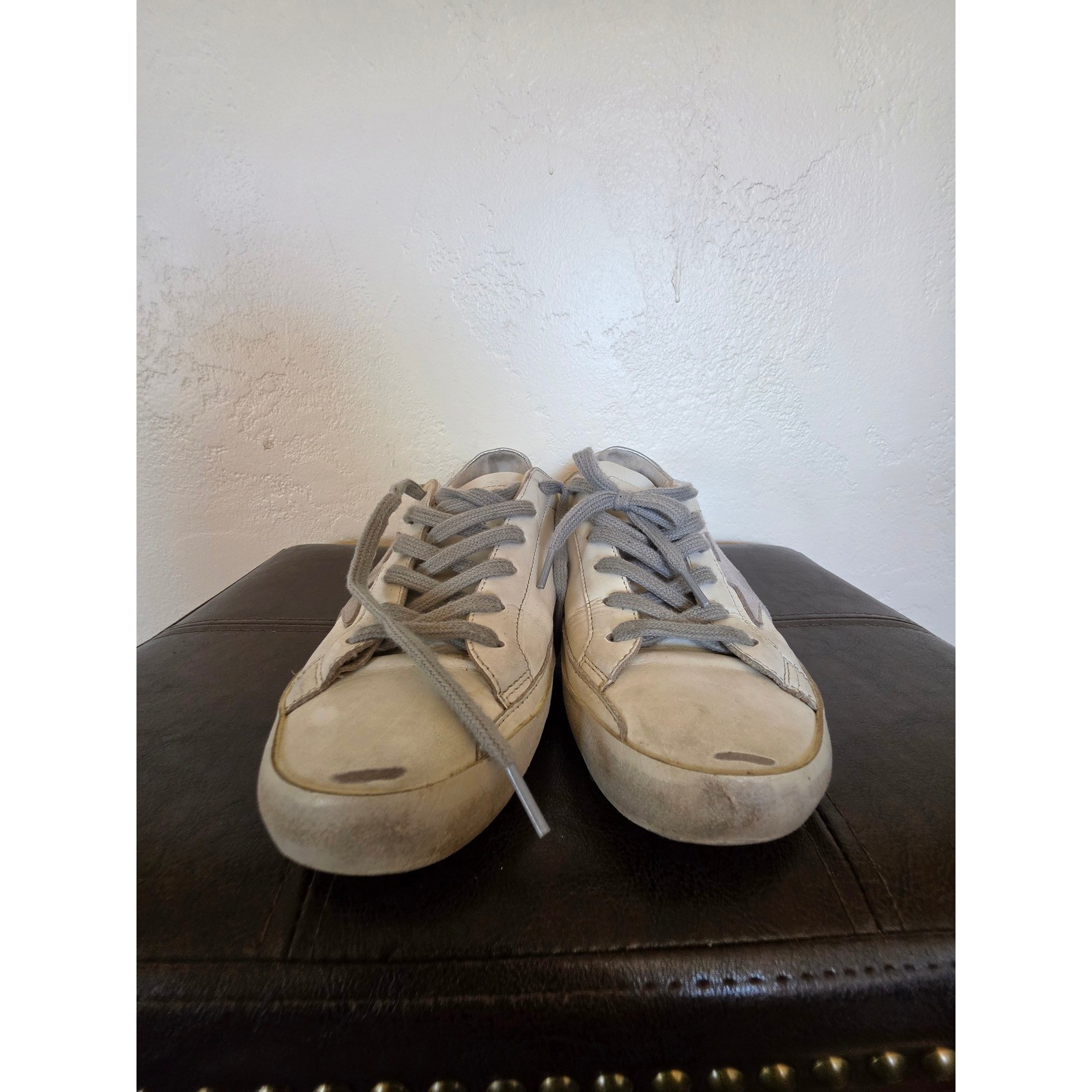 Golden Goose Grey/Metal White Leather Distressed Sneakers sz EU 37, US 5.5 READ