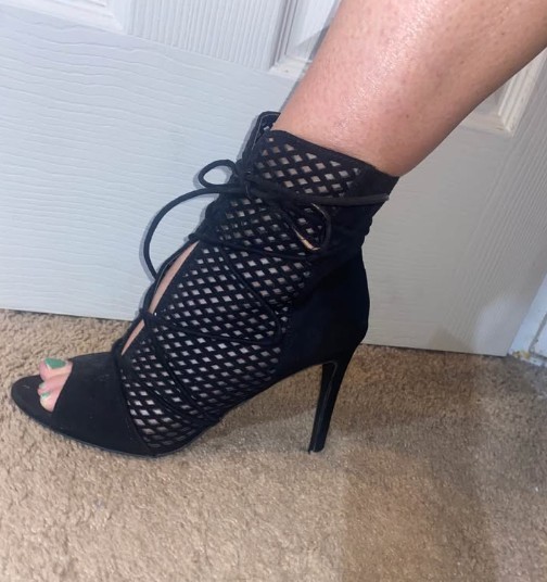 Lace Up Open Toe Black Booties Heels Size 8 Anne Michelle 4 inch heel