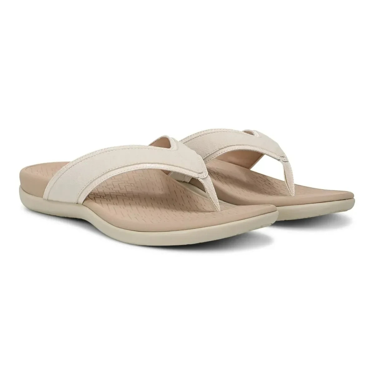 Vionic Tava Toe Post Sandal, Cream Suede – US Stock, Free Shipping
