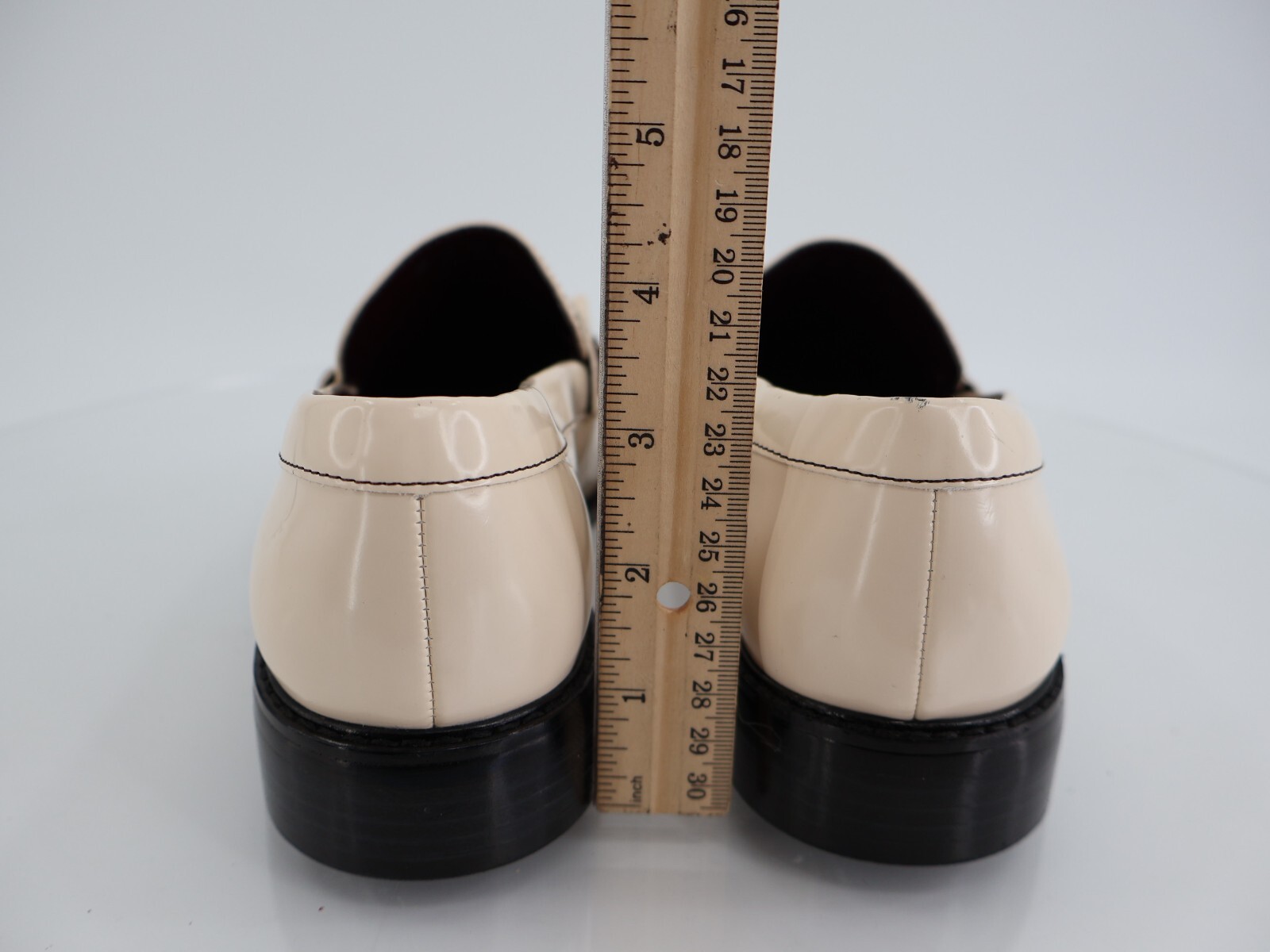 Franco Sarto Alonzo Penny Loafer Slip on Shoes Size 9 Beige Black Patent Vegan
