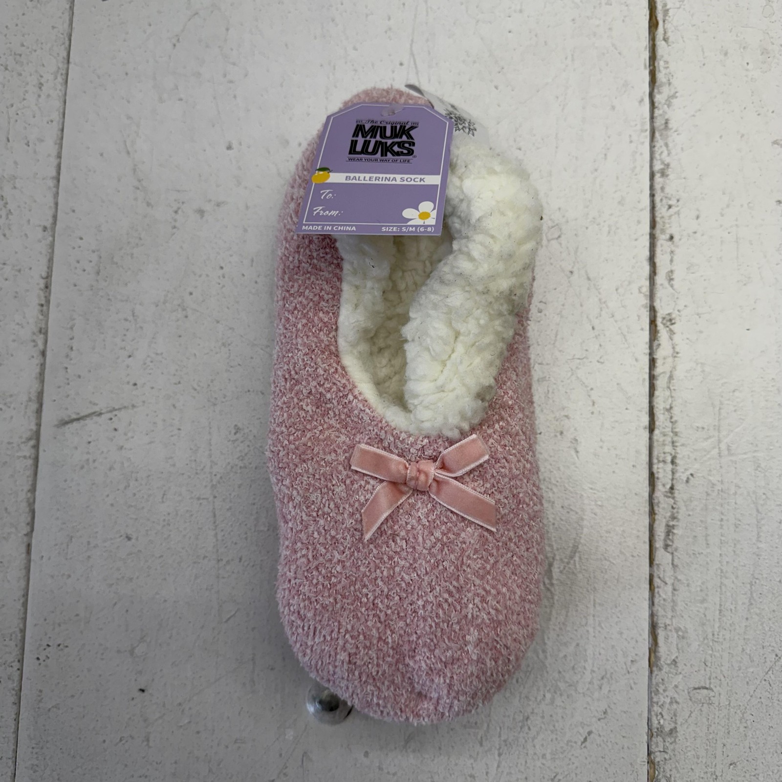 Mukluks Ballerina Sock Slippers Womens Size 7 Pink Knit Faux Fur Lined Cozy
