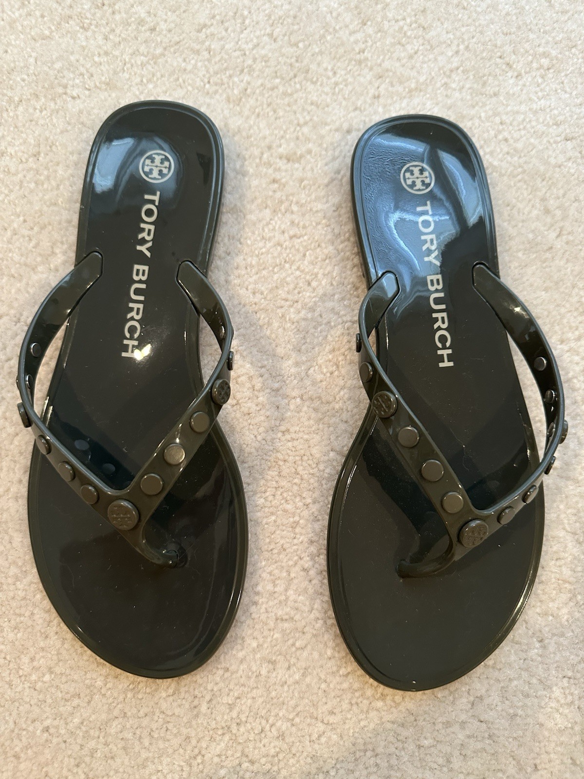 Tory Burch Women’s Studded Jelly Thong Sandals Size 7 Green Color