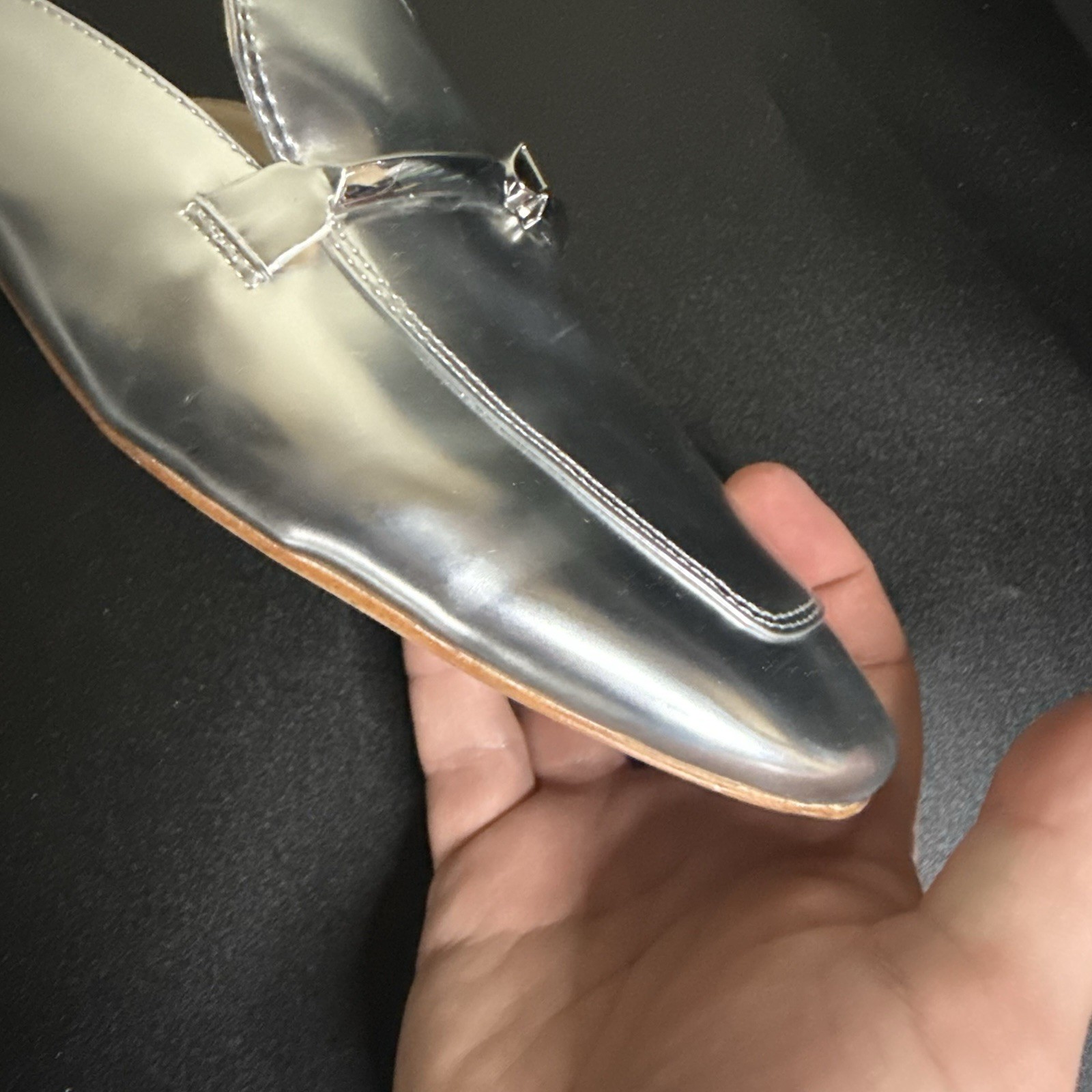 Kate Spade New York Laura Silver Specchio Leather Mules Slides Women Size 10M