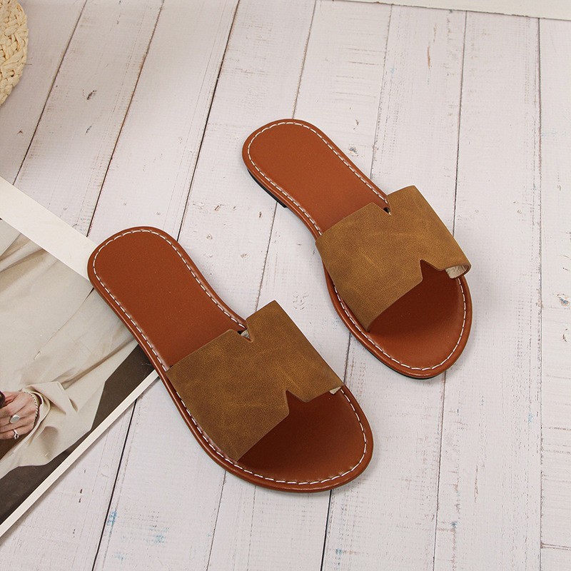 Women’s Flat Slide Sandals Open Toe PU Leather Slip On Summer Beach Shoes 6-12