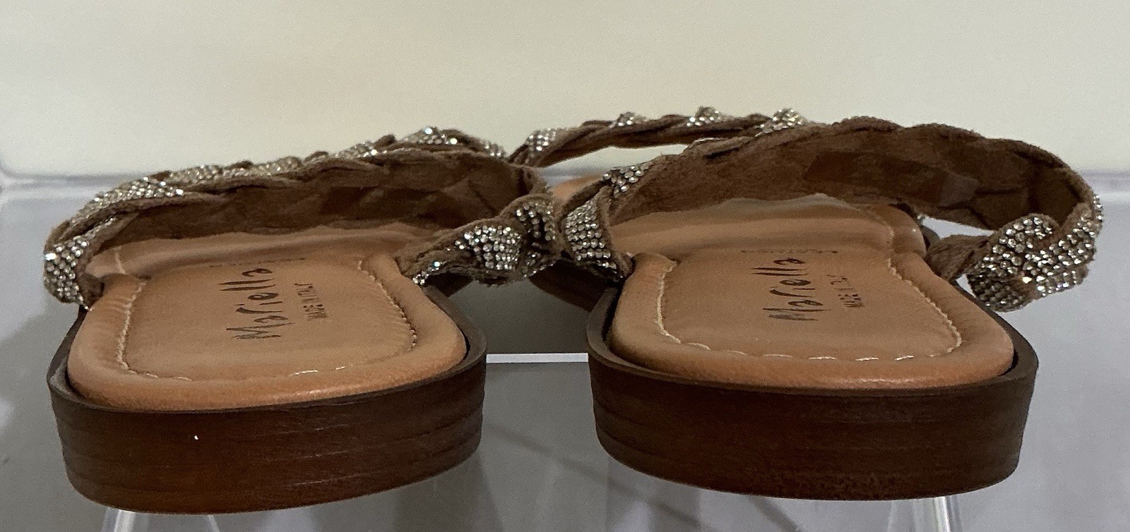 Mariella Made in Italy Women’s Rhinestone Braided Slide Sandals Taupe Bronze 7.5