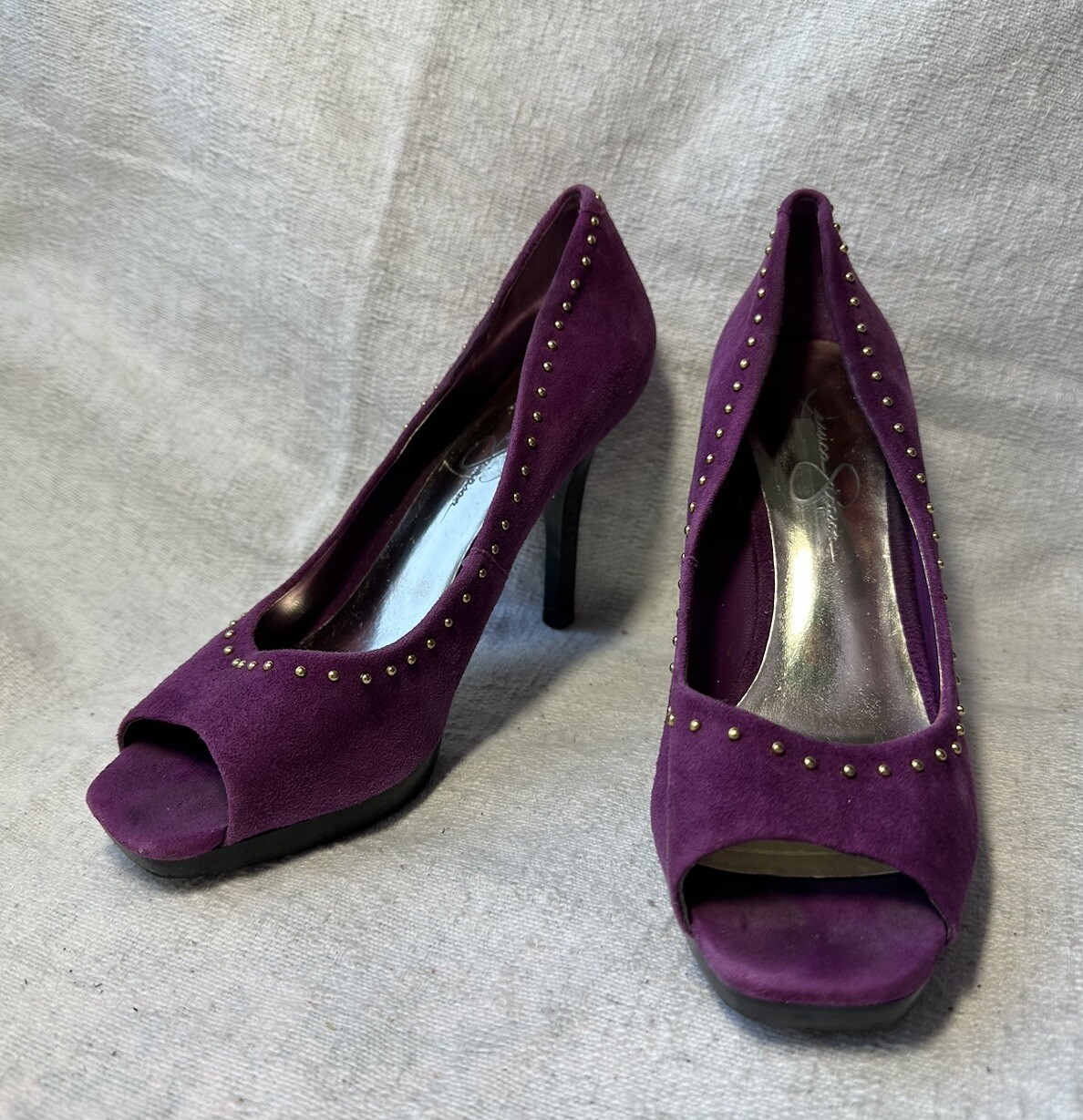 Jessica Simpson Womens Purple Suede Platform Peep Toe Pumps Sz 6.5 Pre-owned