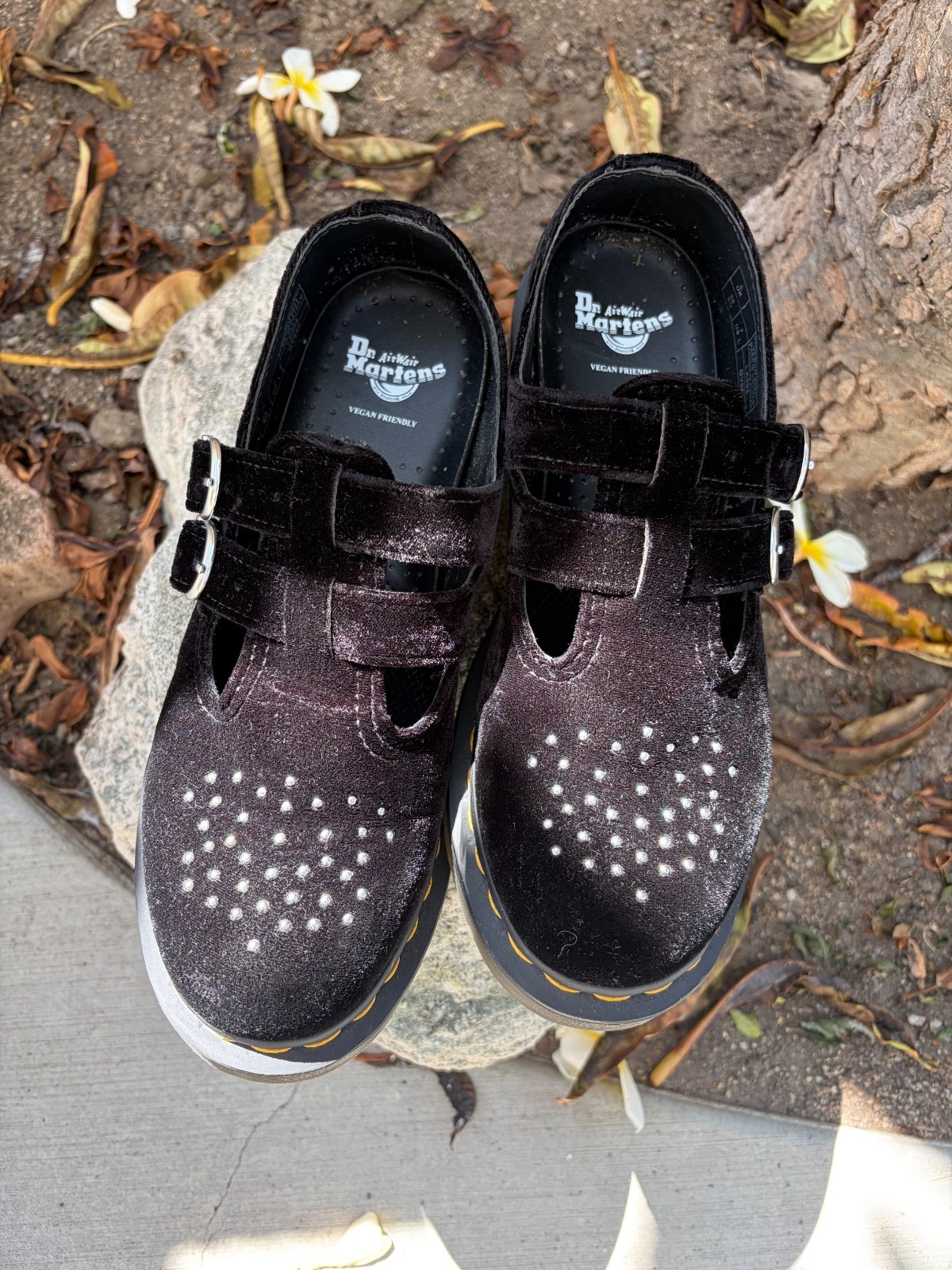 Dr. Martens Vegan 8065 Women’s US 7 UK 5 EU Black T Strap Mary Jane Velvet Shoes