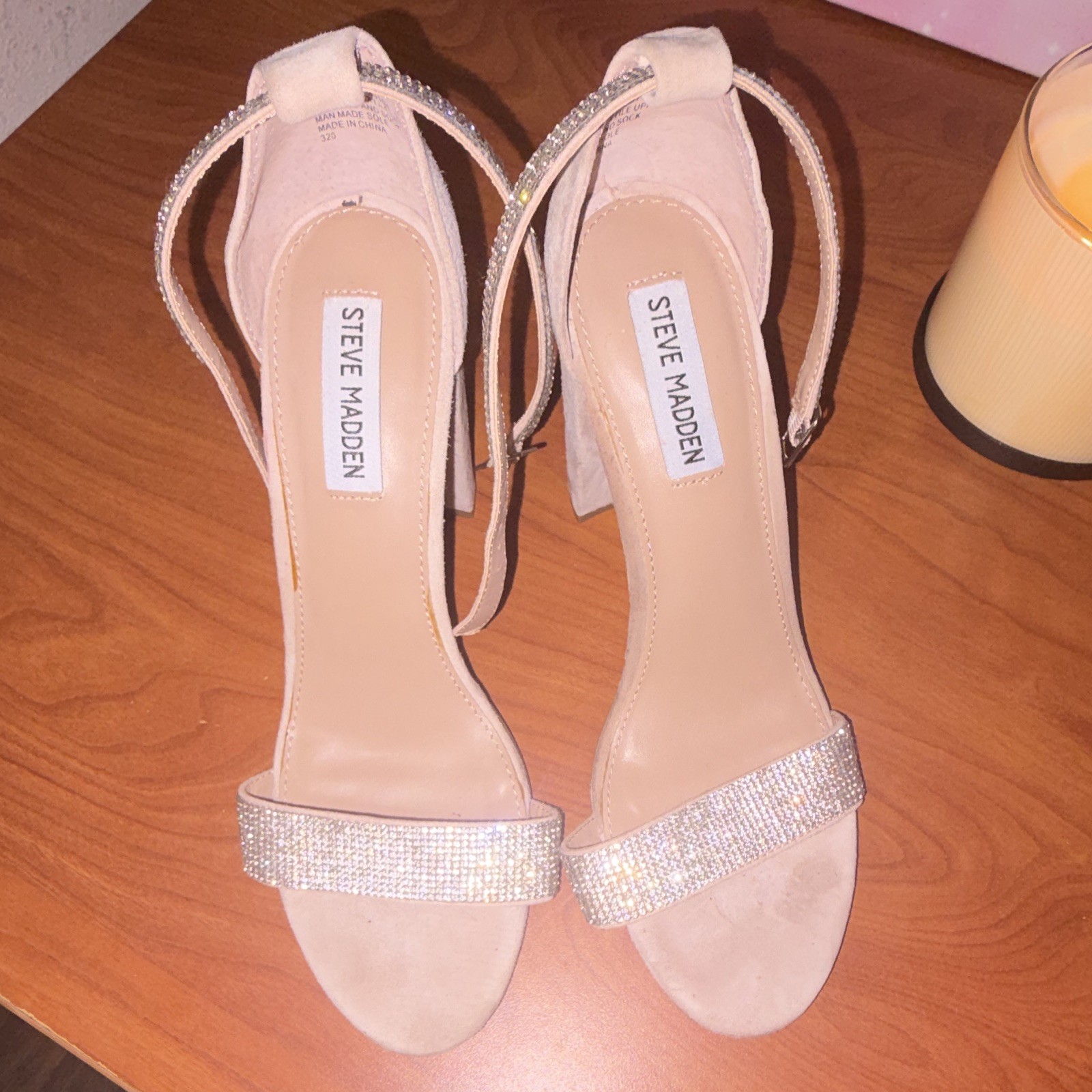 Steve Madden Womens Beige Suede Strappy Ankle Strap Rhinestone Open Toe 9M