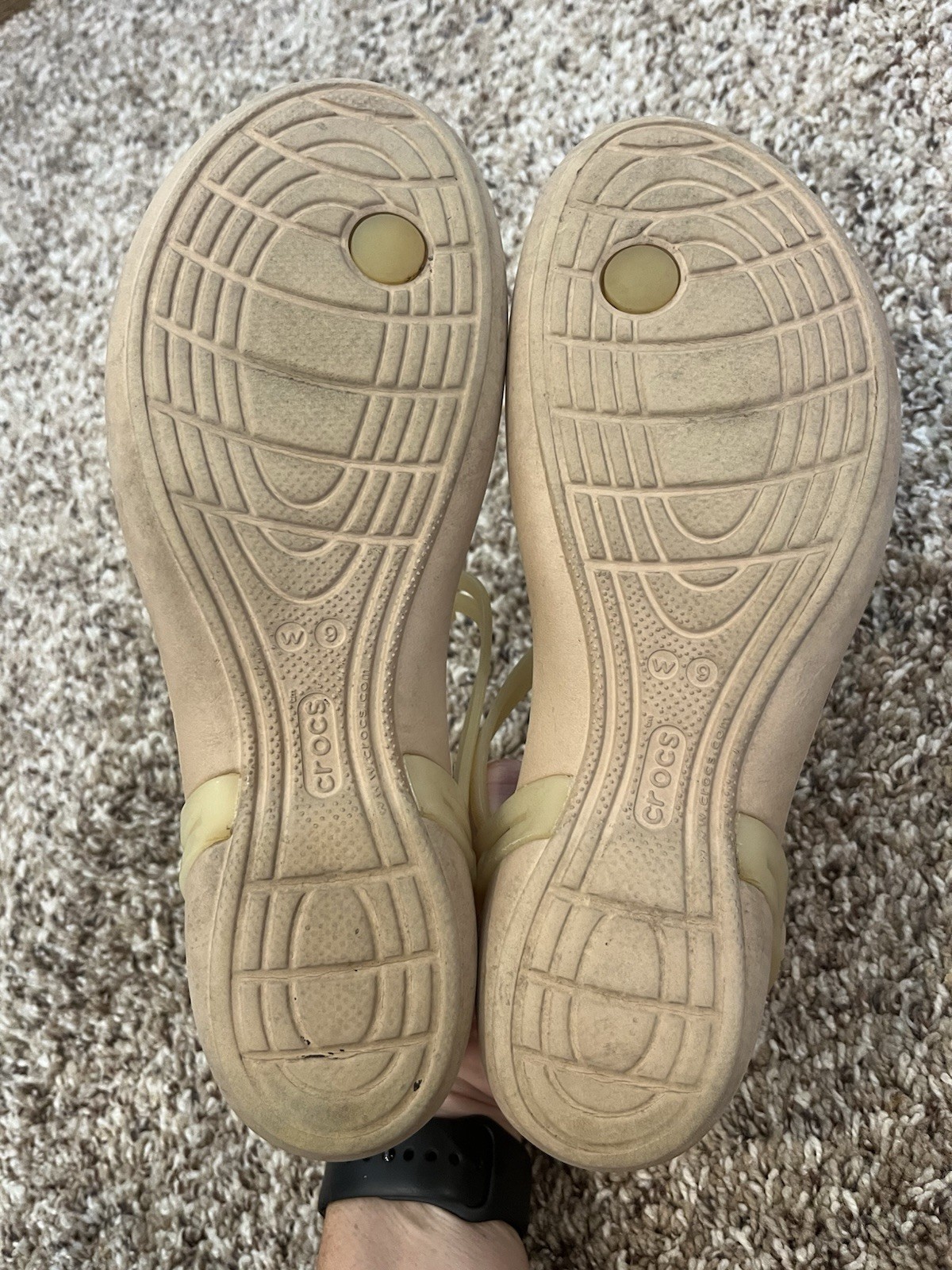 Crocs Women’s Size 9 Isabella Sandal T-Strap Iconic Comfort Jelly Beige Yellow