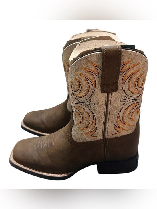 Ariat Brown Leather Western Boots with Tan and Orange Stitching