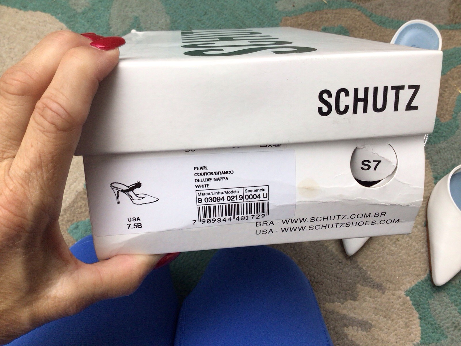 Schutz Pearl Nubuck Pump White Leather Embellished Knot Strand Size 7.5B.