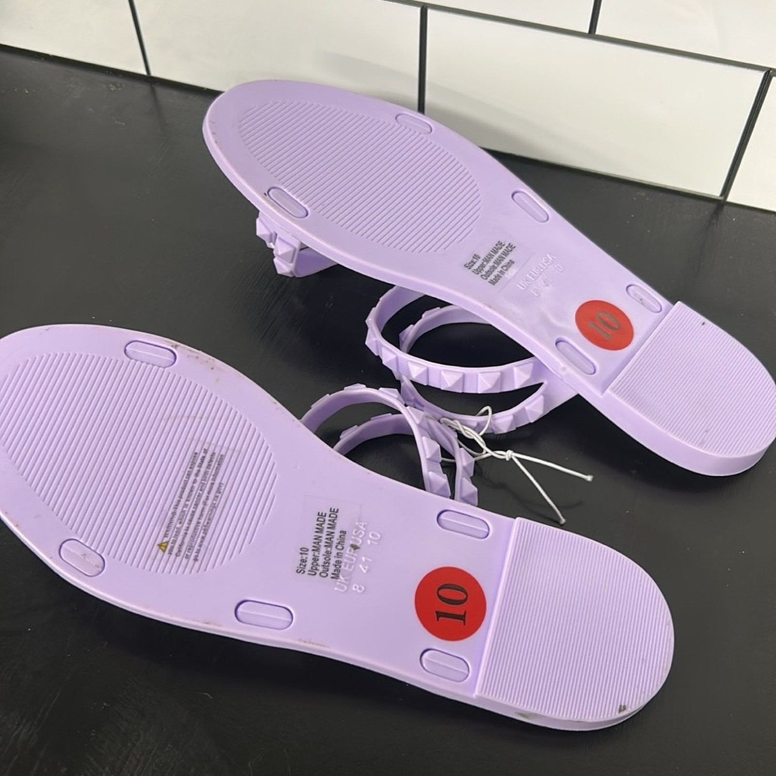 New Olivia Miller Women Size 10 Lavender Light Purple Flat Stud Sandals Strappy