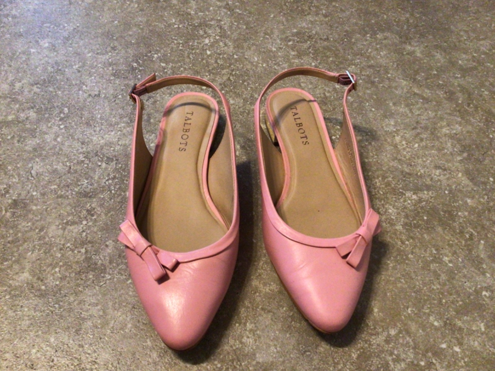 Talbots Womens Pink Gold Heel Leather Ankle Strap Slingback Flats Shoes 7.5M