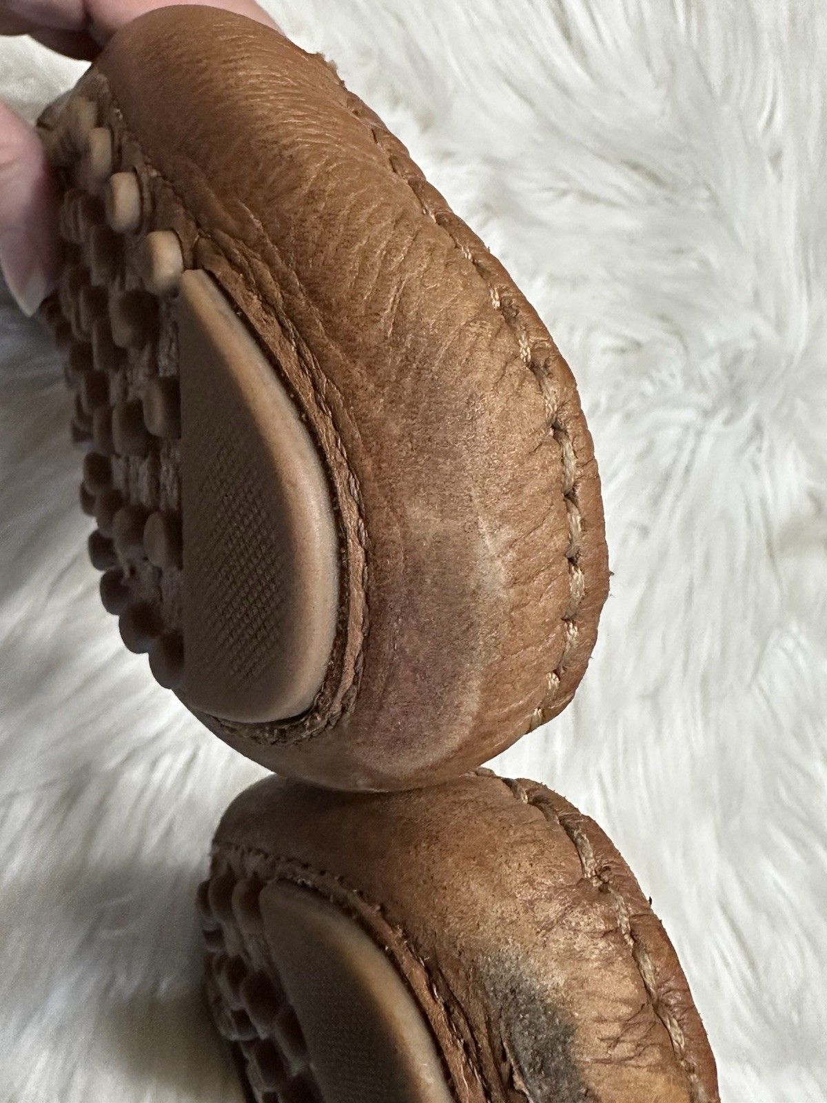 Tory Burch Everly Driver Tumbled Leather Brown Moon Size 7 M See Photos Logo