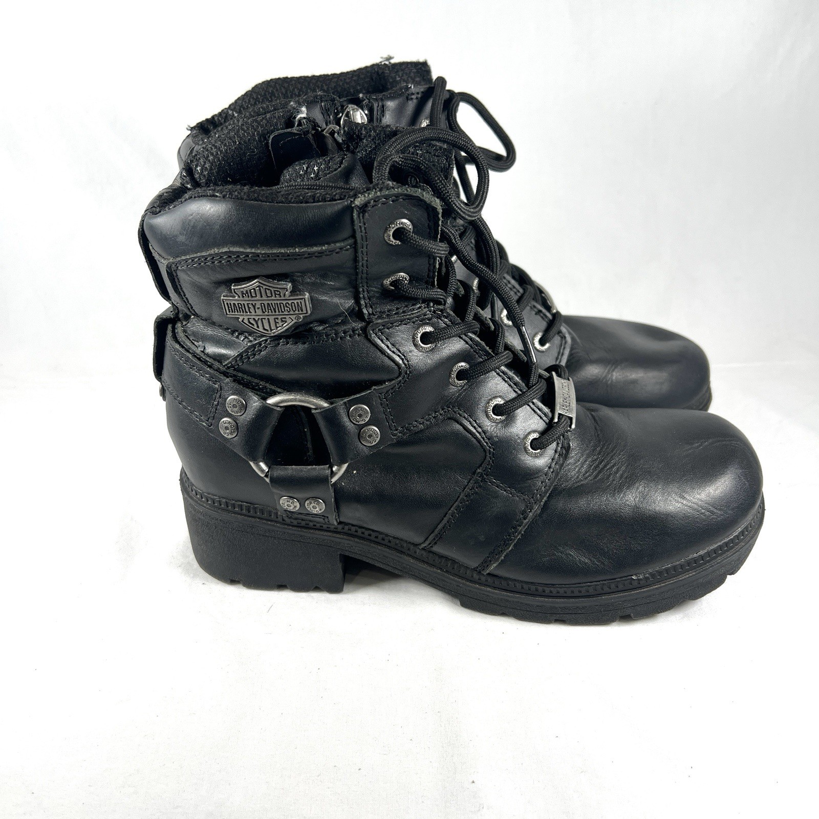Harley Davidson Women’s Black Combat Biker Boots Grunge Goth Y2K 8M