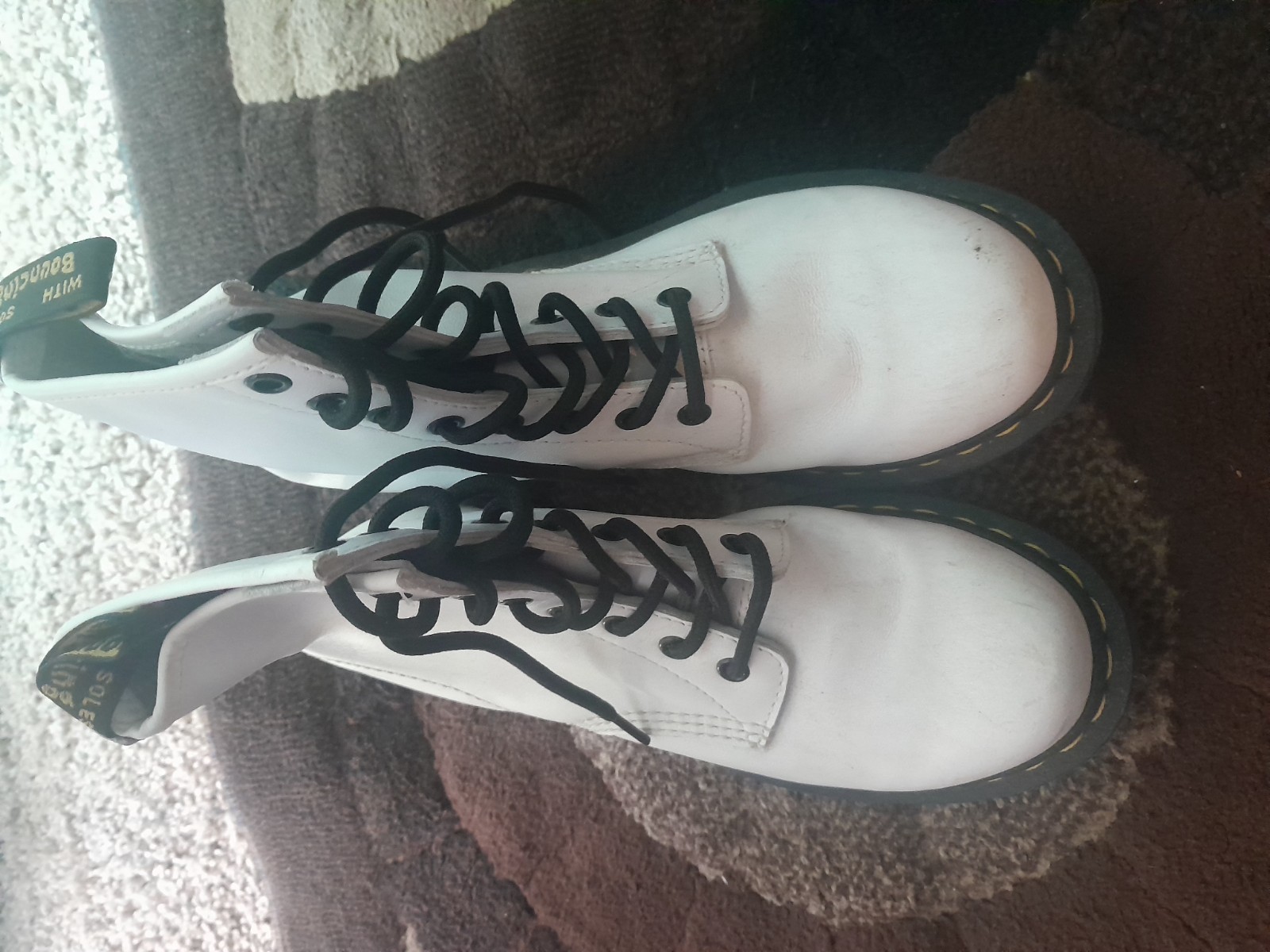 Dr. Martens White Leather Platform Combat Boots Lace-Up Pull Tab Rubber Sole