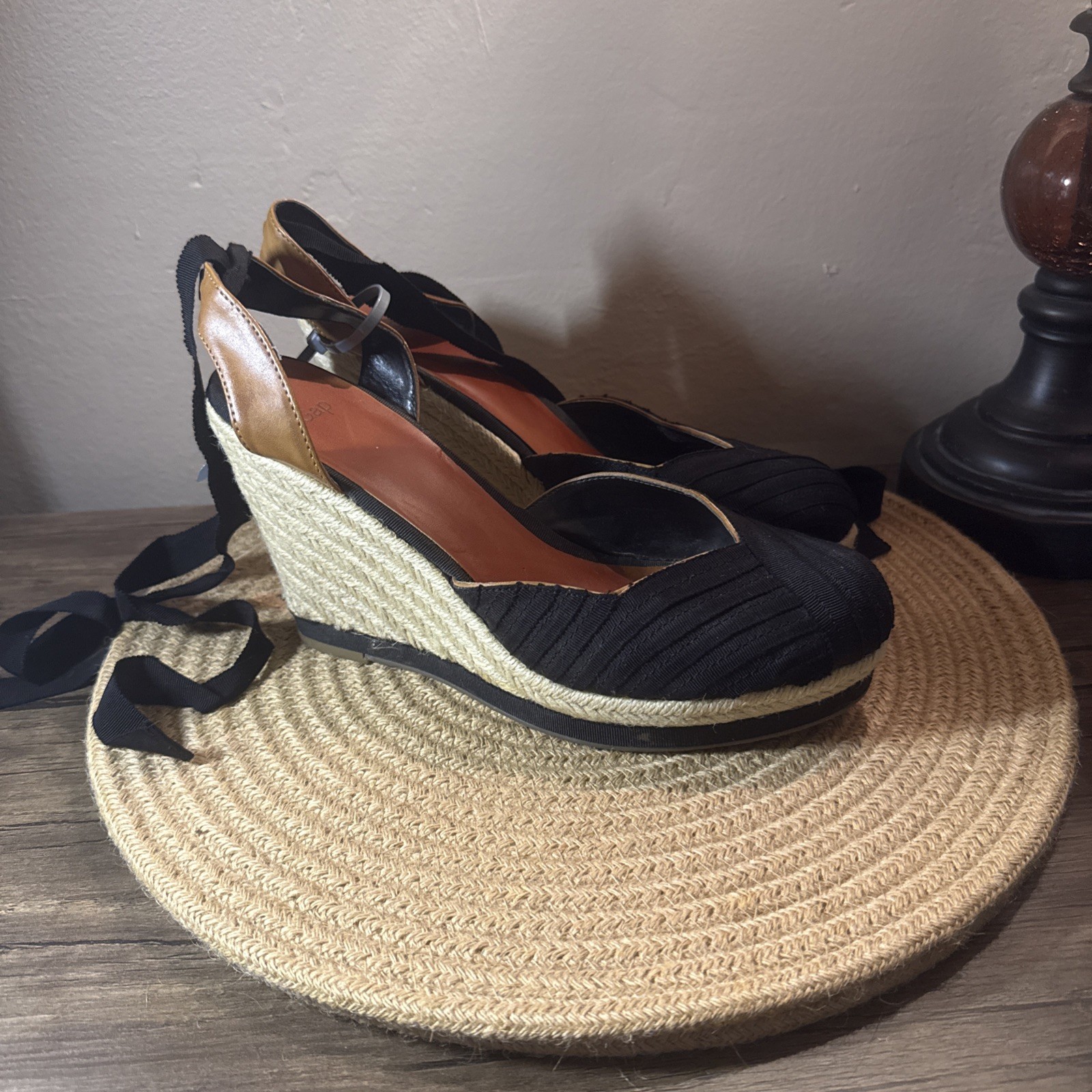 Gap Grosgrain Espadrille Wedge Sandals Women’s Size 10 Black Ankle Strap EUC
