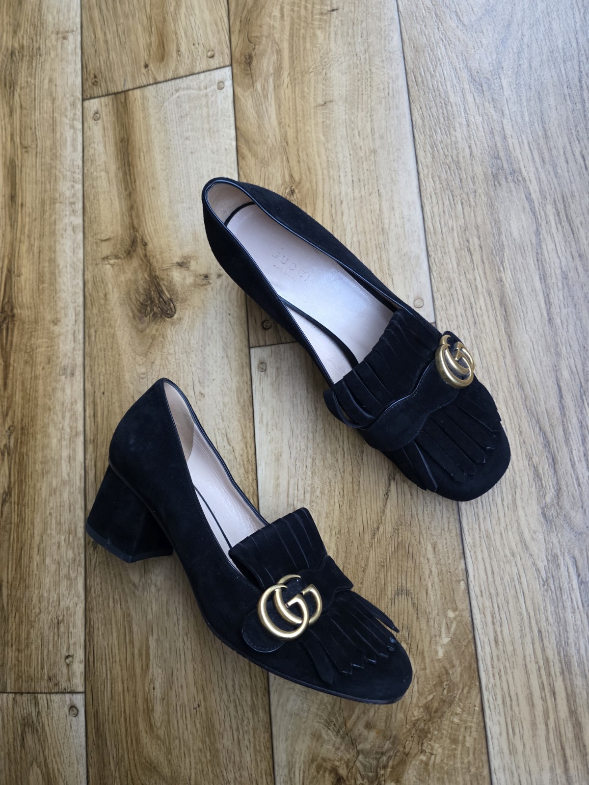 GUCCI MARMONT FRINGE PUMP SUEDE LOAFERS SIZE 38.5 EU, 8 US, 5.5 UK
