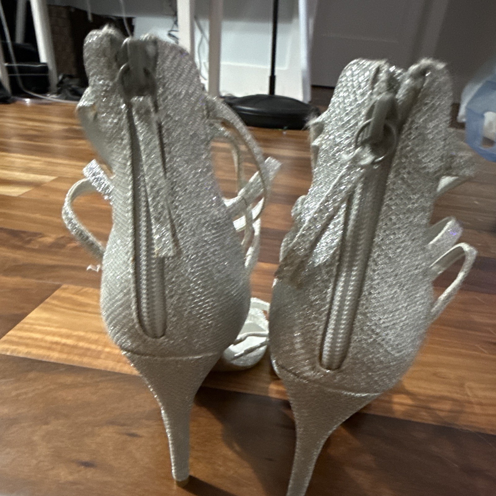 Dream Pairs Silver Glitter Strappy Open Toe Ankle Strap Stiletto Zip 9