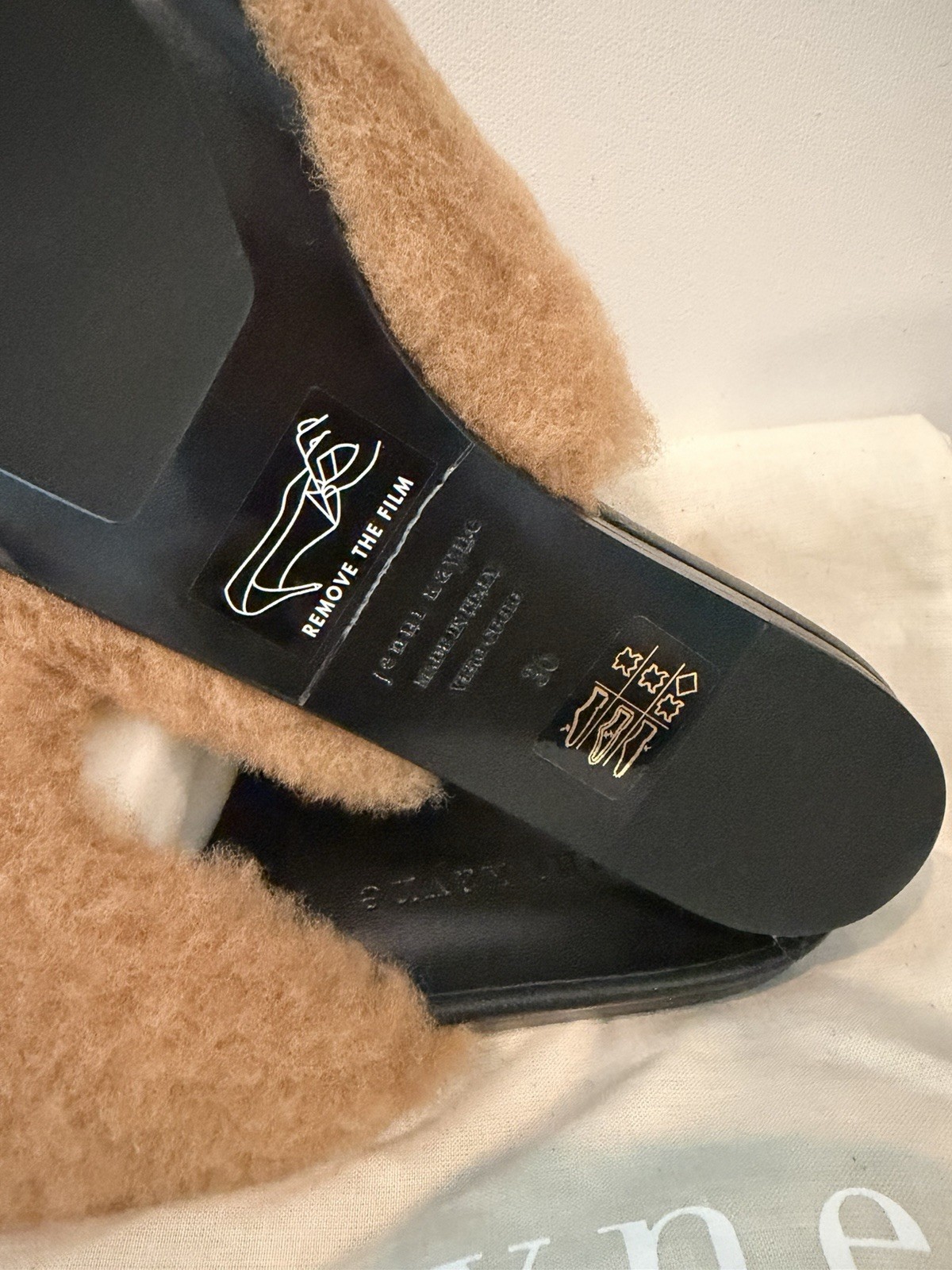 JENNI KAYNE Shearling Mules Natural Size 36/6US NWOB, NWOB, W/Cloth Travel Bag