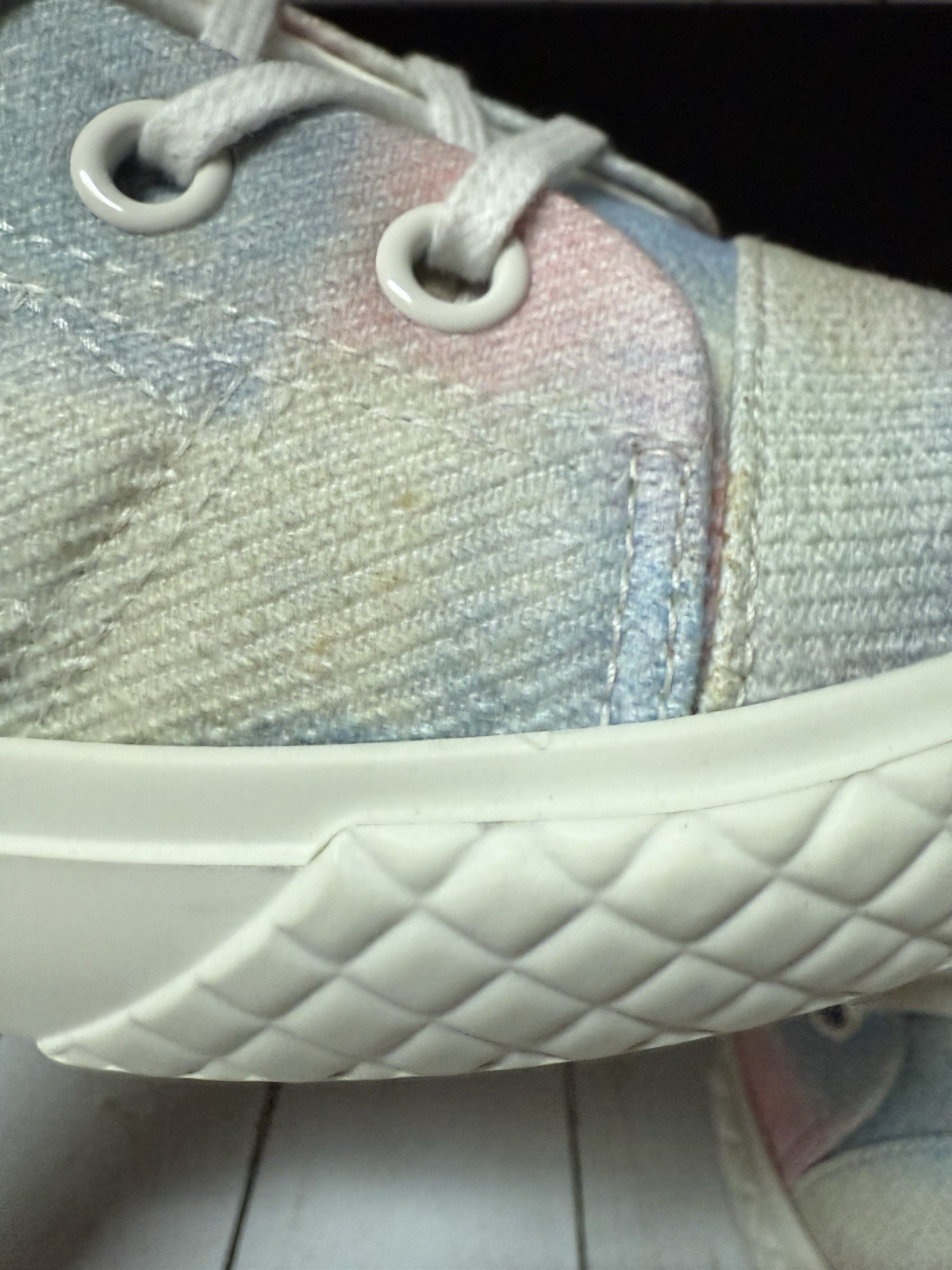 CHANEL Printed Fabric Quilted High Top Sneakers Green Pink Blue Sz 39 / 9