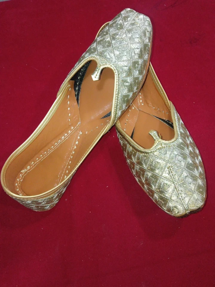 Women Jutties Shoes Punjabi Indian Slip On Flat Silver Womens Leather US 5.5-6.5