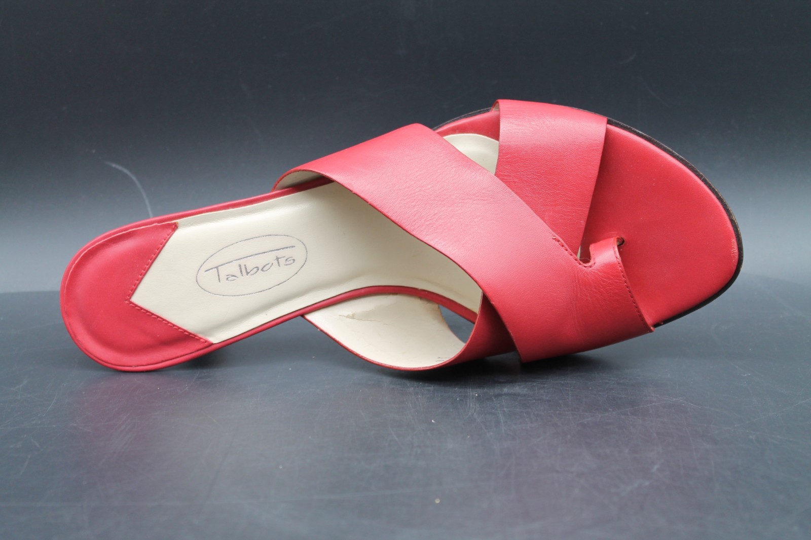 Talbots Red Leather Toe Loop Slide Kitten Sandals Women’s Size 8B Made In Brazil