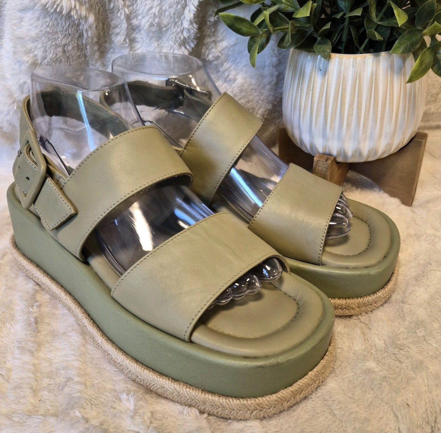 Paloma Barcelo x Anthropologie Adeline Platform Sandal Green Leather Size 8 $595