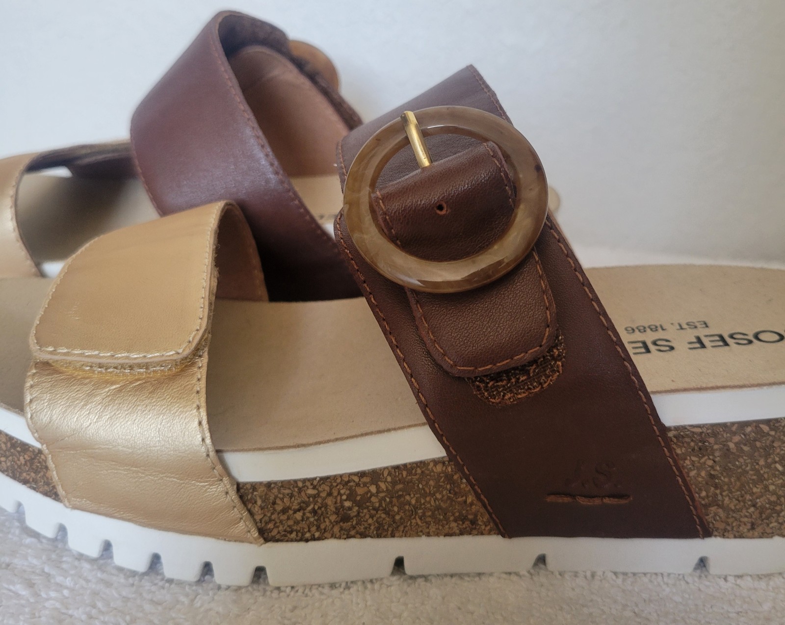 Josef Seibel Quinn 14 Sandals Women’s Gold Kombi Leather Slip-On Sz 38/ 7-7 1/2