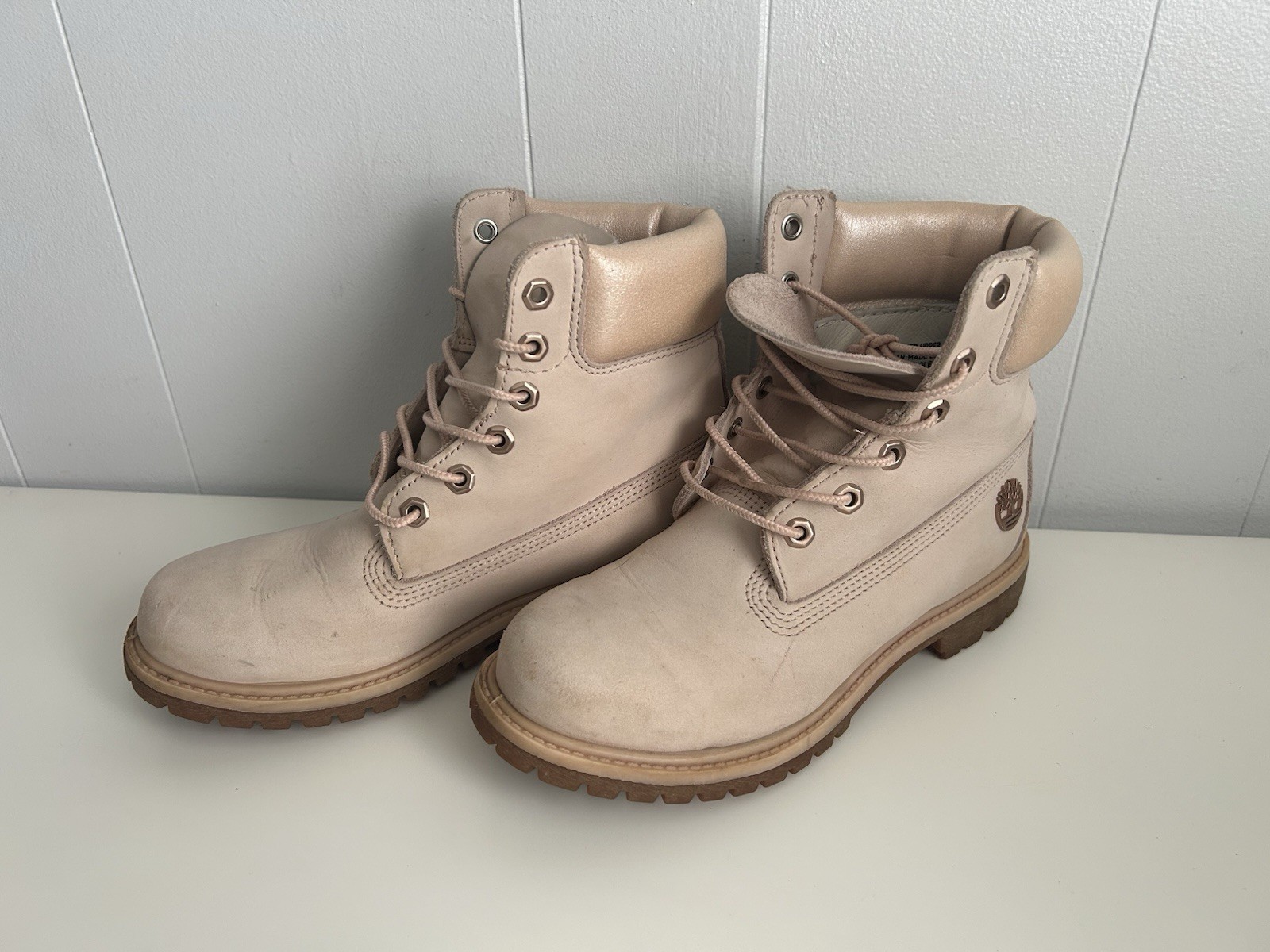 Timberland Women’s Boots Light Pink Leather 8 Med Premium Waterproof Rosegold