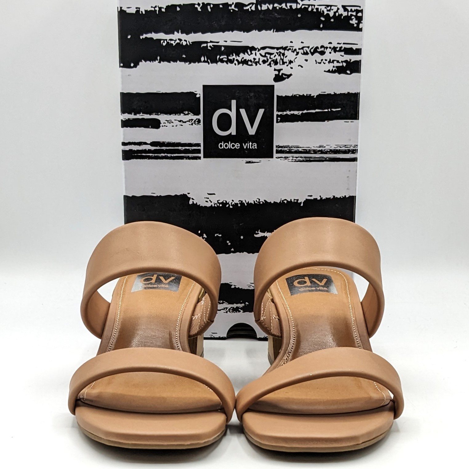 dv by Dolce Vita Sharona Women’s Dual Straps with Block Heel Sandals (Café) NEW