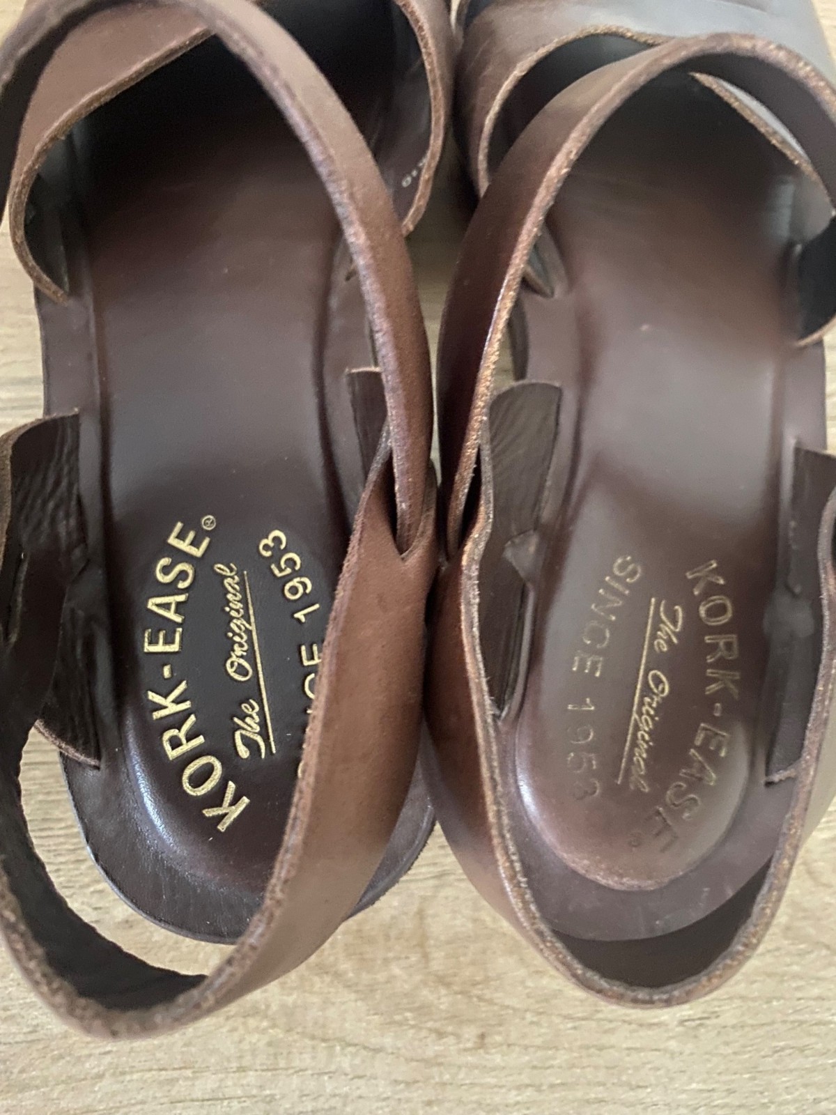 Kork-Ease Brown Leather Wedge Sandals With Adjustable Strap Size 9
