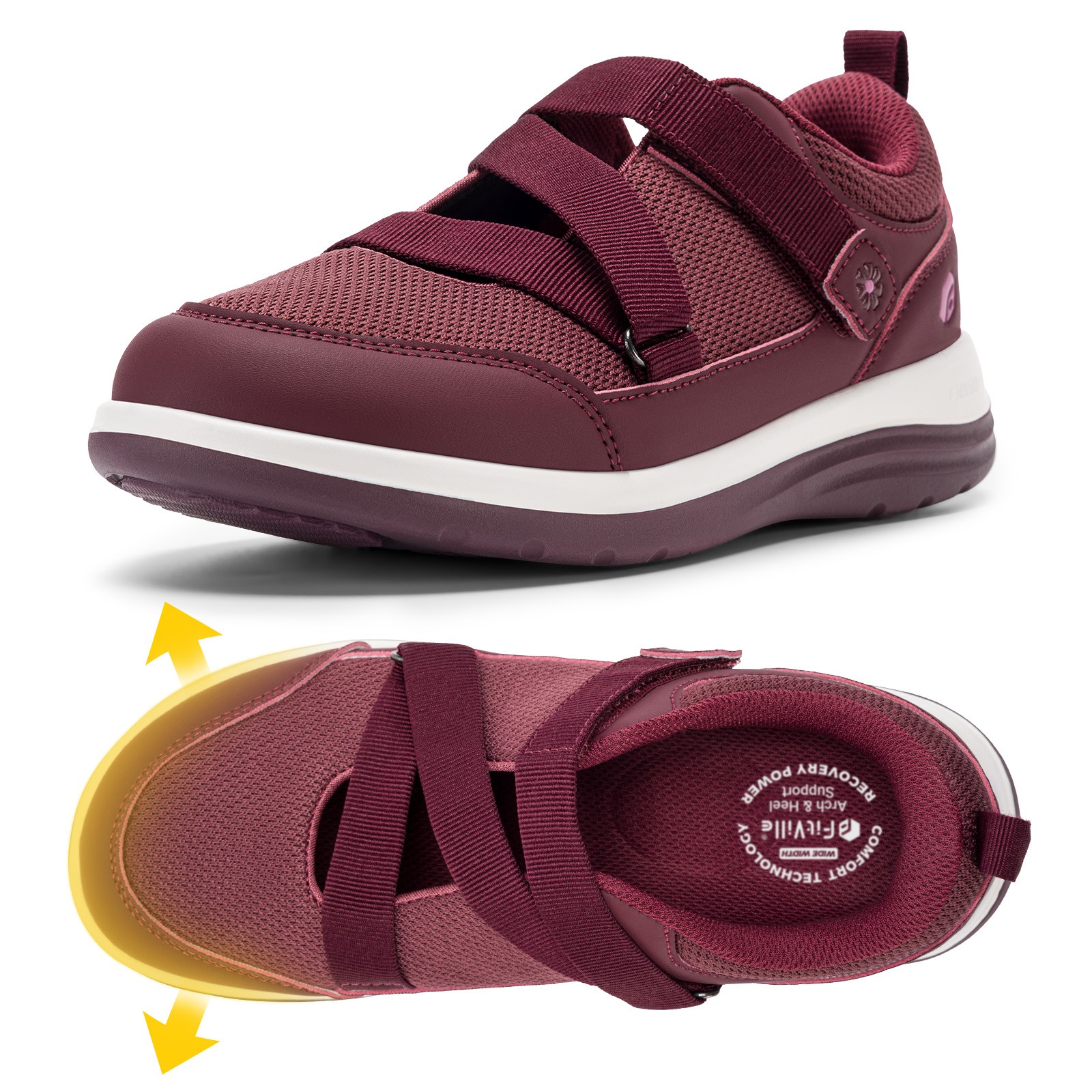 FitVille Womens Wide Diabetic Orthopedic Shoes Adjustable Straps Causal Shoes