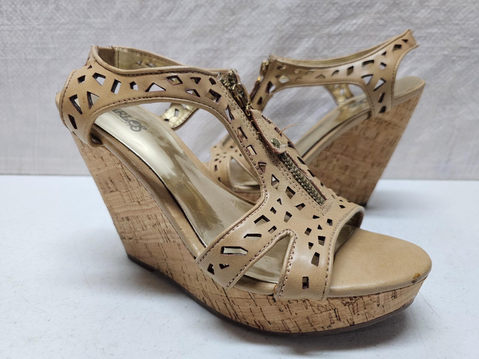 Carlos by Carlos Santana Women’s Size 6 Pumps 4.5″ Cork Wedge Heels Perforated