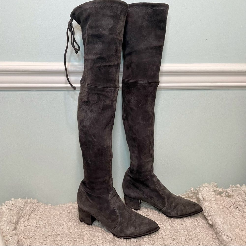 Stuart Weitzman Lesley Grey Suede Over the Knee Boots 4