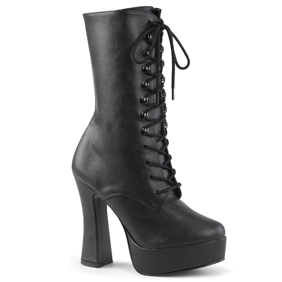 PLEASER ELE1020/B/PU Sexy Matte Black Chunky 5″ Heel Platform Ankle High Boots