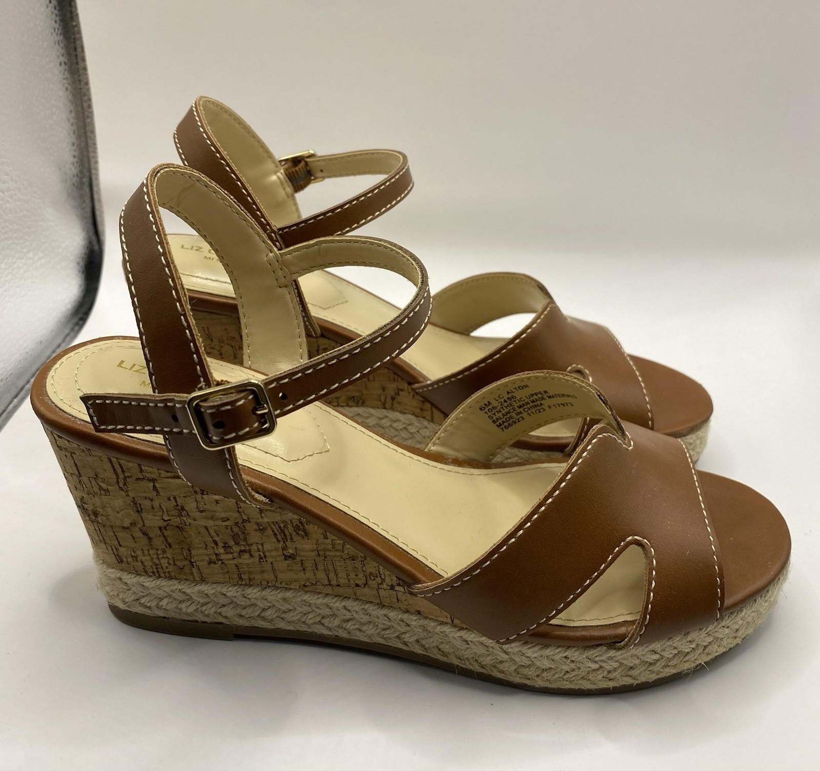 Liz Claiborne Majorca Brown Leather Espadrille Wedge Sandal Womens 6 Memory Foam