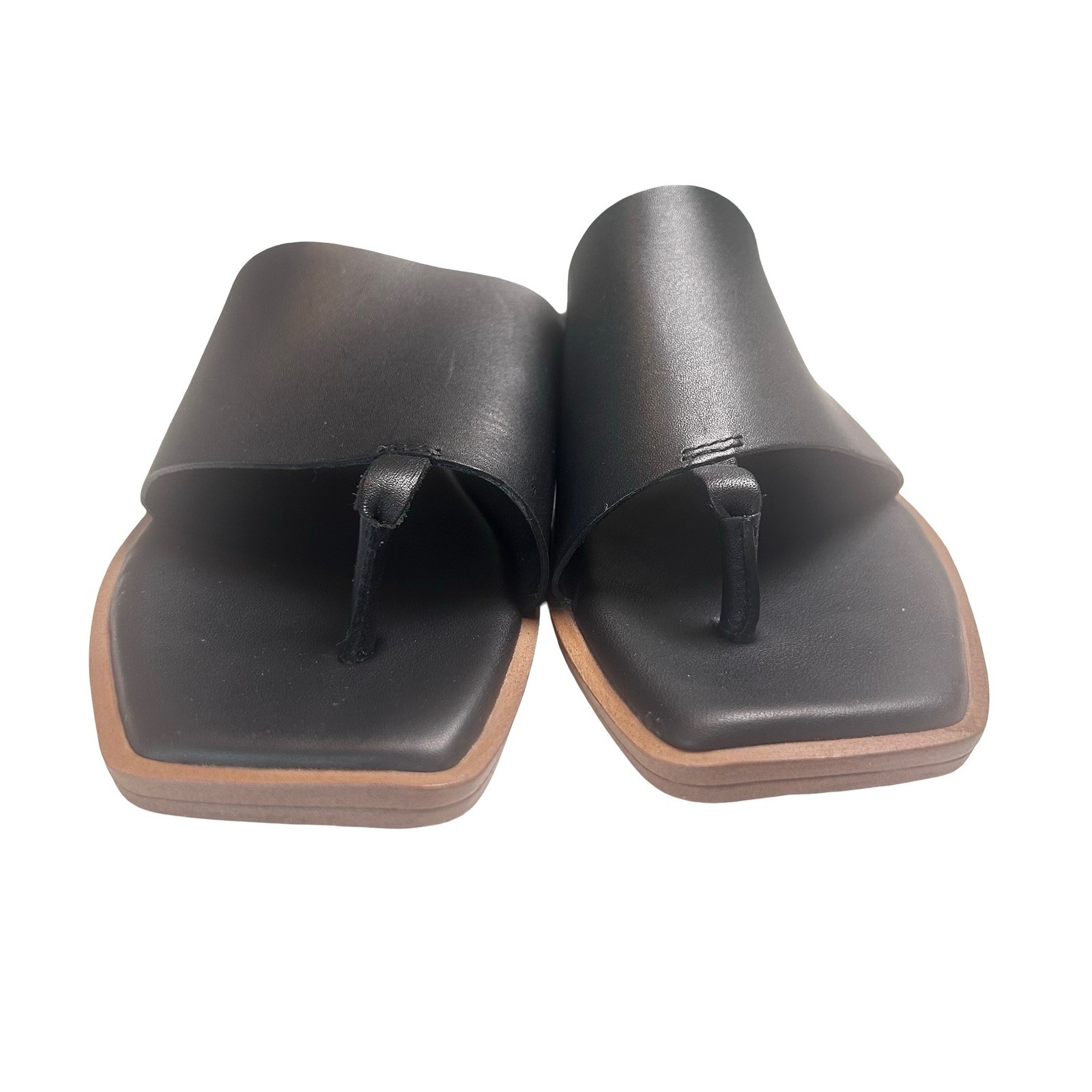Franco Sarto Merci Leather Flat Sandals Size 6.5 Square Toe Casual Travel