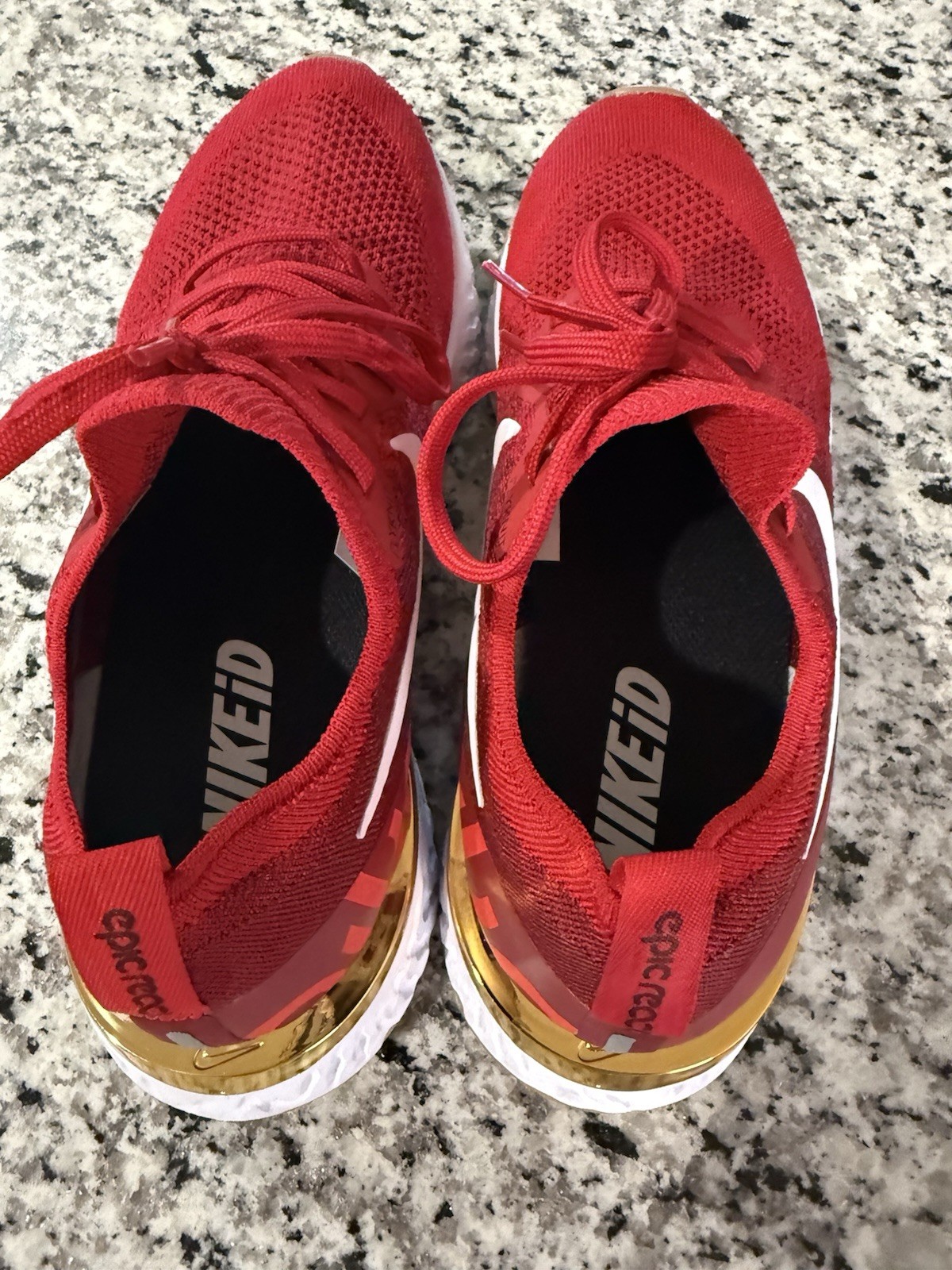 Size 9.5 – Nike Epic React Flyknit University Crimson, Metallic Gold, White