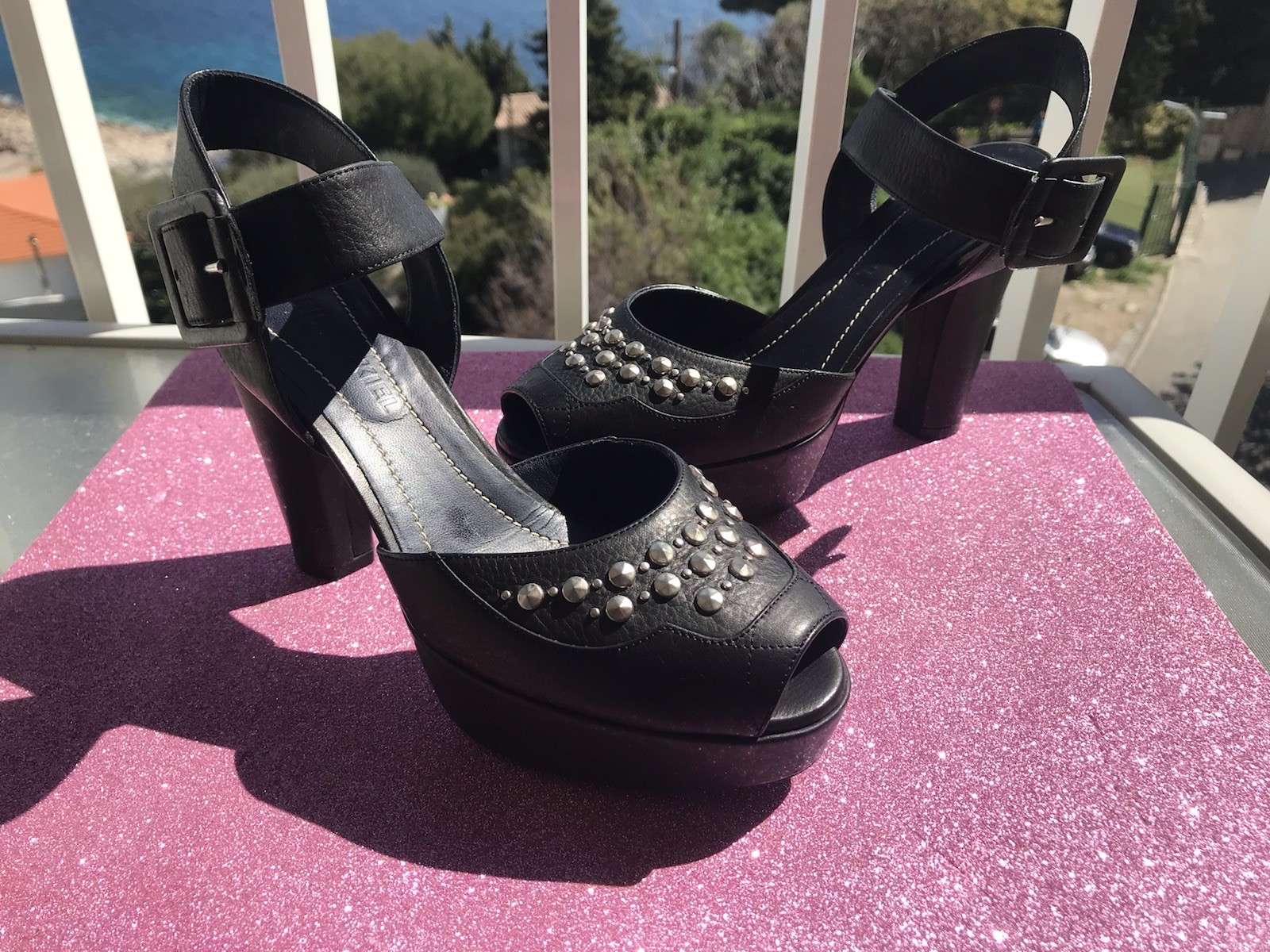🍀SONIA RIKYEL 🌼LEATHER PLATFORM SHOES SIZE 36.5 🌷 💐💐 ́
