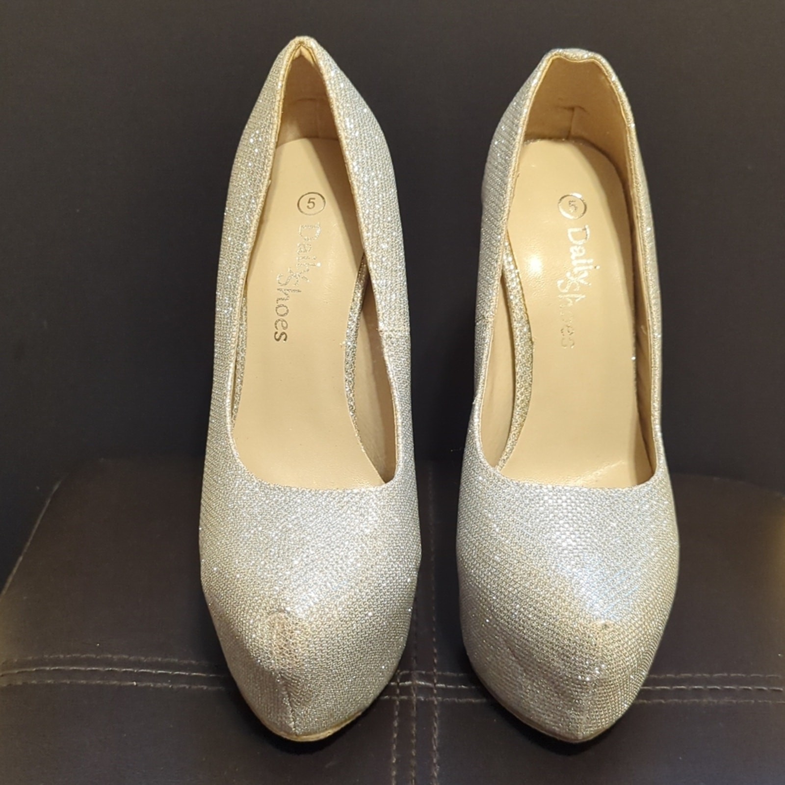 Daily Shoes Platform Glitter Sparkle Glam Silver Super High Heels NWOT