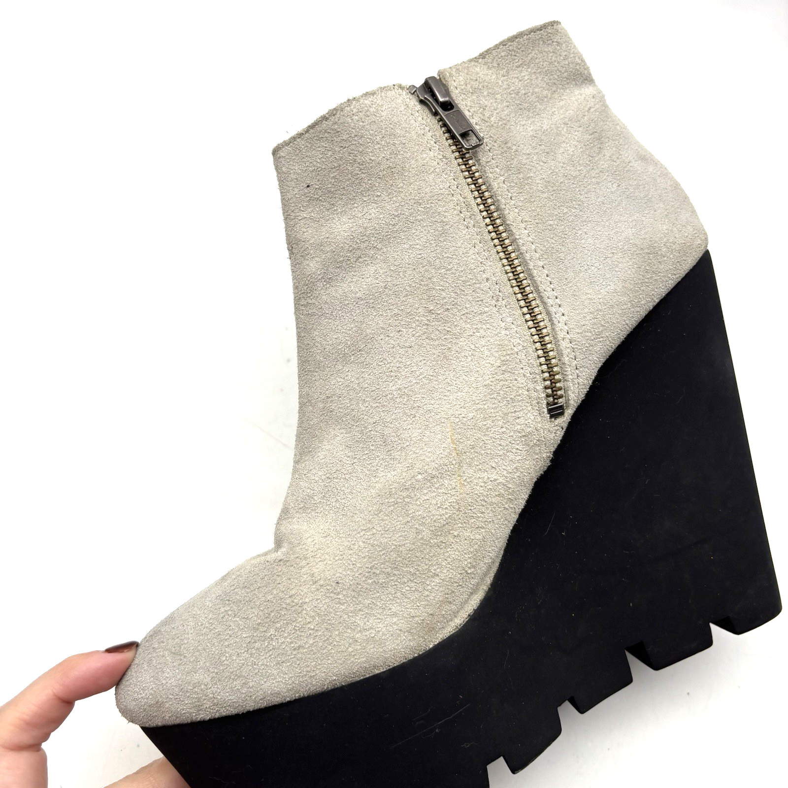 Vintage 00s Y2K Cheap Monday Monolith Gray Suede Leather Platform Wedge Boots 9