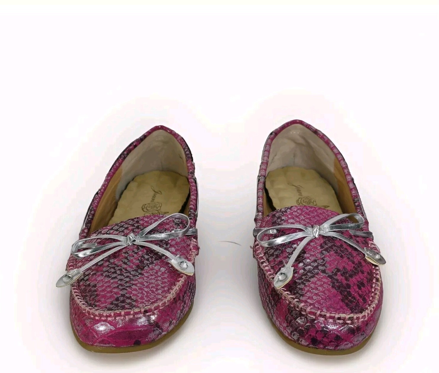 JOAN BOYCE WOMENS 10M PINK SNAKESKIN PRINT RHINESTONE ACCENTED BOW LOAFER SHOES