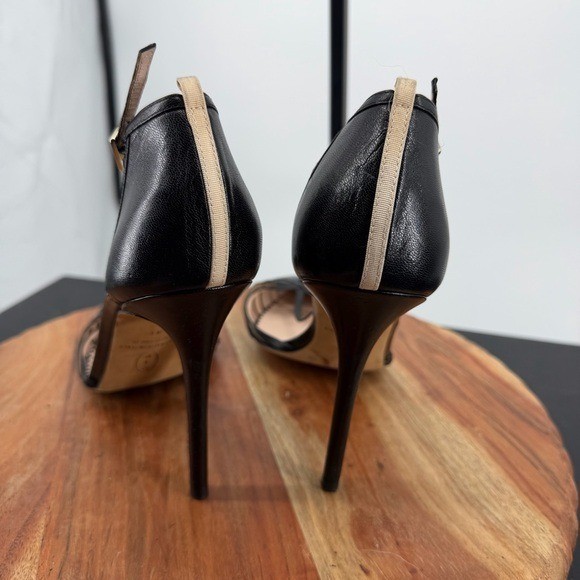 SJP Sarah Jessica Parker Carrie T strap heels black leather sz 41 US 11 4” 100mm
